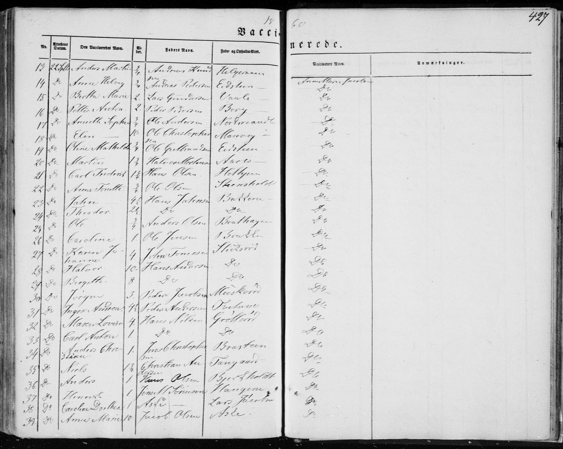 Brunlanes kirkebøker, SAKO/A-342/F/Fa/L0004: Parish register (official) no. I 4, 1846-1862, p. 427