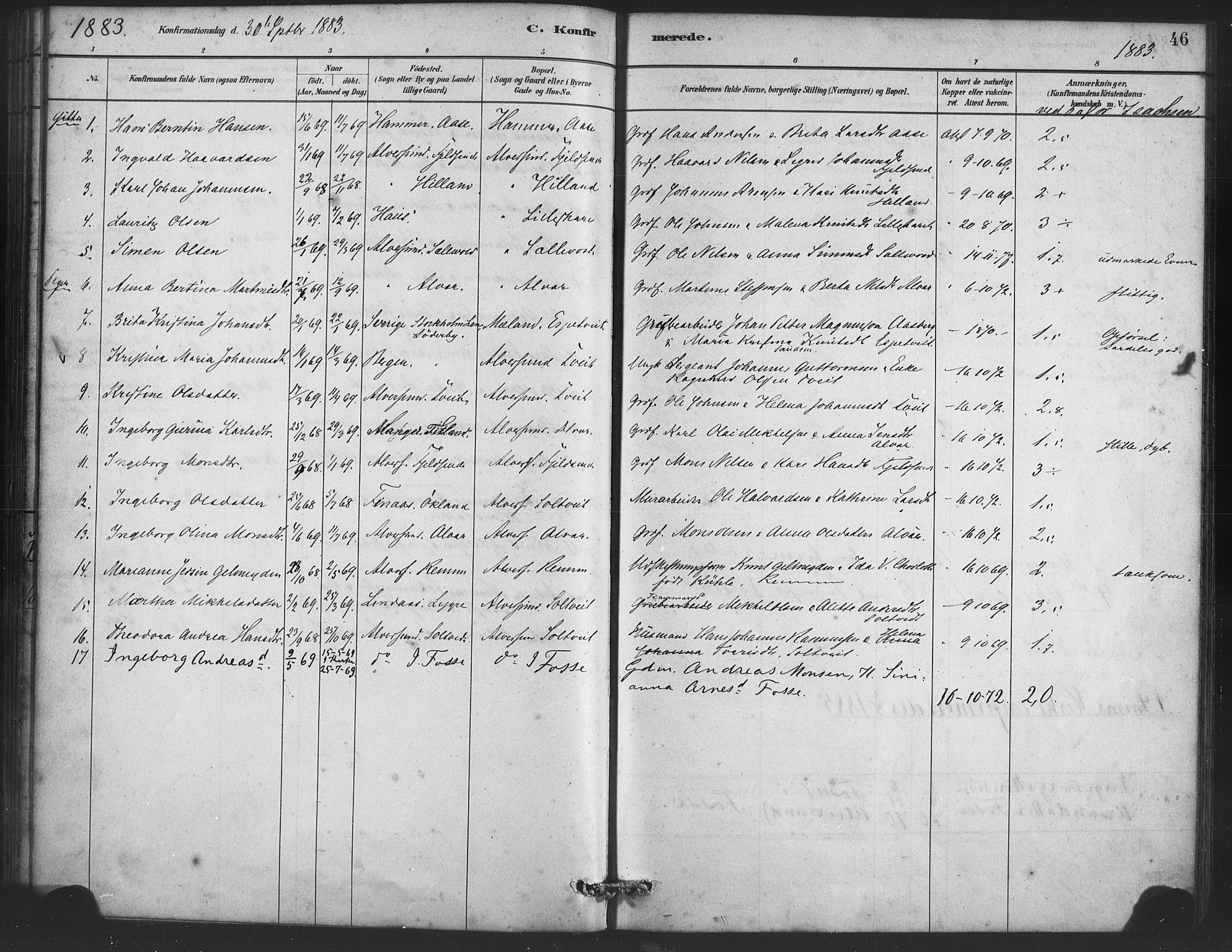 Alversund Sokneprestembete, SAB/A-73901/H/Ha/Haa/Haaa/L0001: Parish register (official) no. A 1, 1882-1896, p. 46