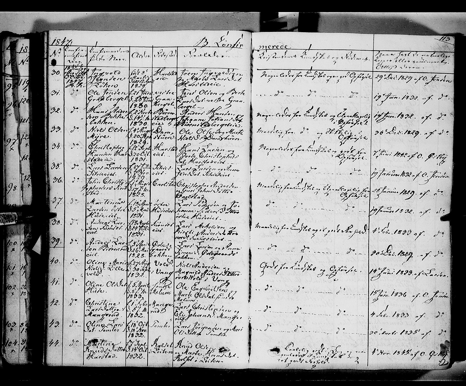 Romedal prestekontor, SAH/PREST-004/K/L0004: Parish register (official) no. 4, 1847-1861, p. 113