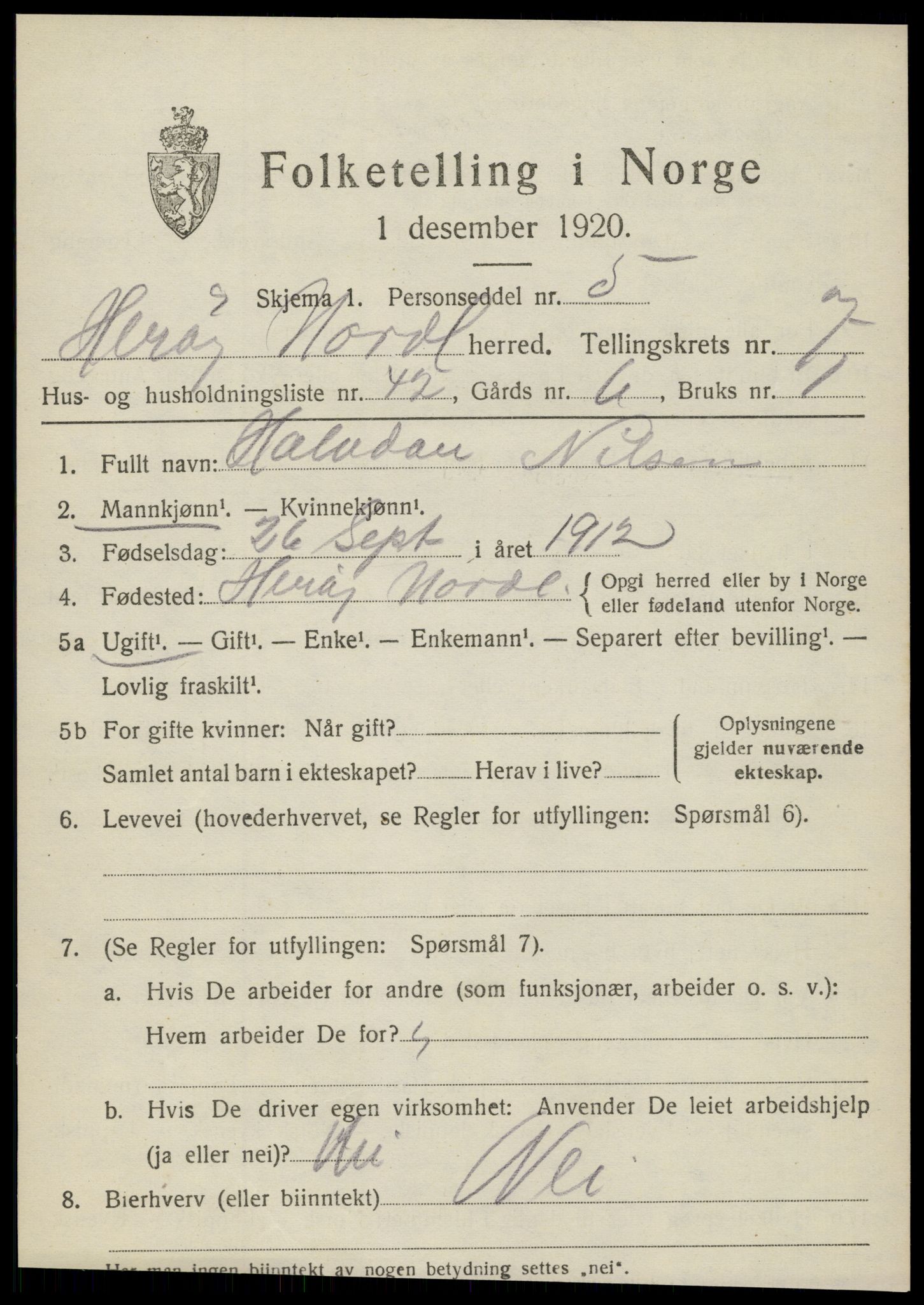 SAT, 1920 census for Herøy, 1920, p. 4972