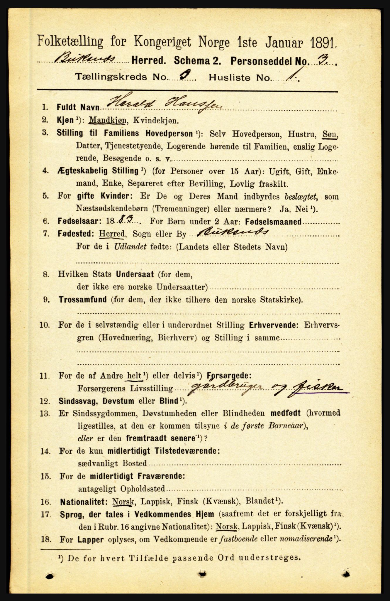 RA, 1891 census for 1860 Buksnes, 1891, p. 2206