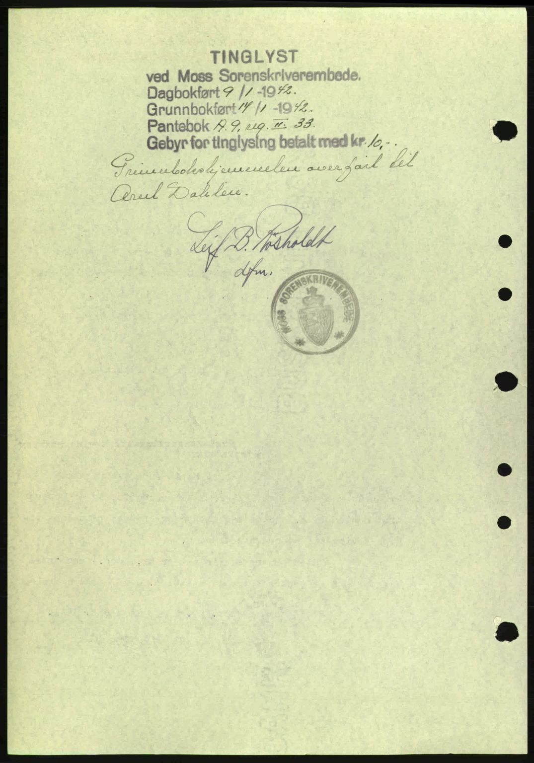 Moss sorenskriveri, AV/SAO-A-10168: Mortgage book no. A9, 1941-1942, Diary no: : 65/1942