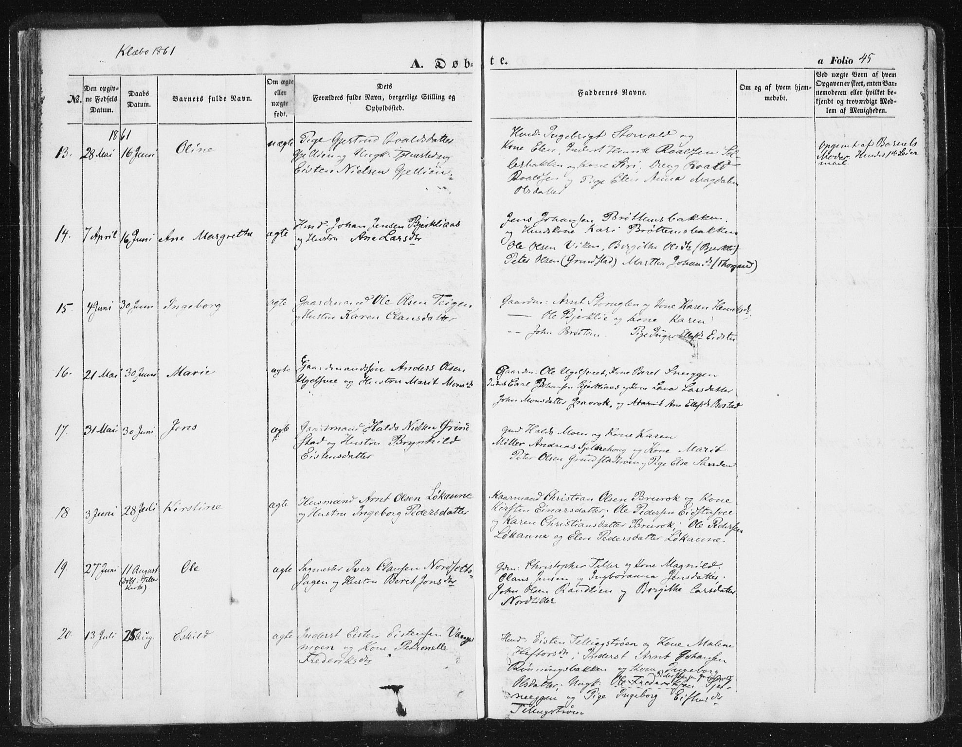 Ministerialprotokoller, klokkerbøker og fødselsregistre - Sør-Trøndelag, AV/SAT-A-1456/618/L0441: Parish register (official) no. 618A05, 1843-1862, p. 45