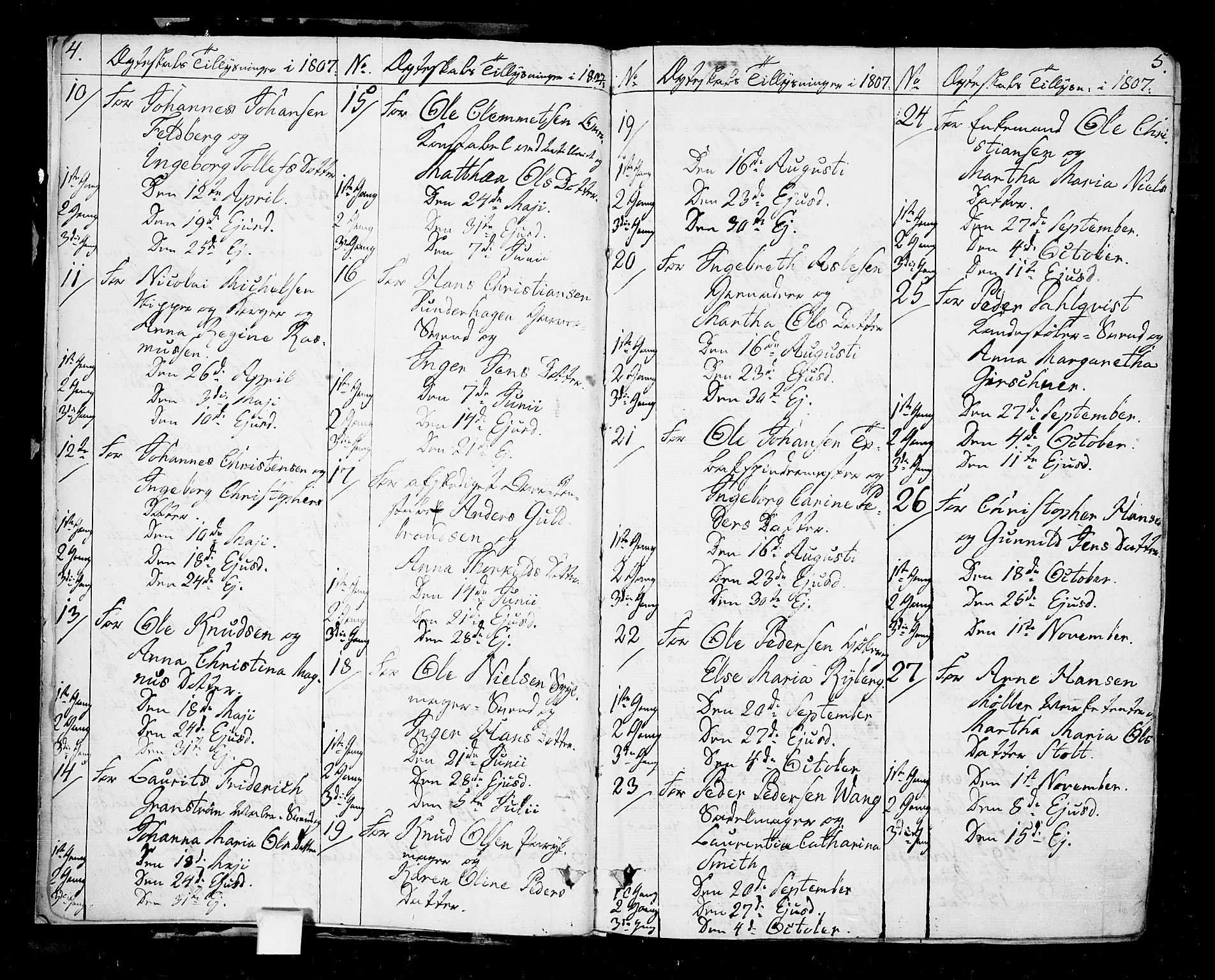Oslo domkirke Kirkebøker, SAO/A-10752/F/Fa/L0006: Parish register (official) no. 6, 1807-1817, p. 4-5