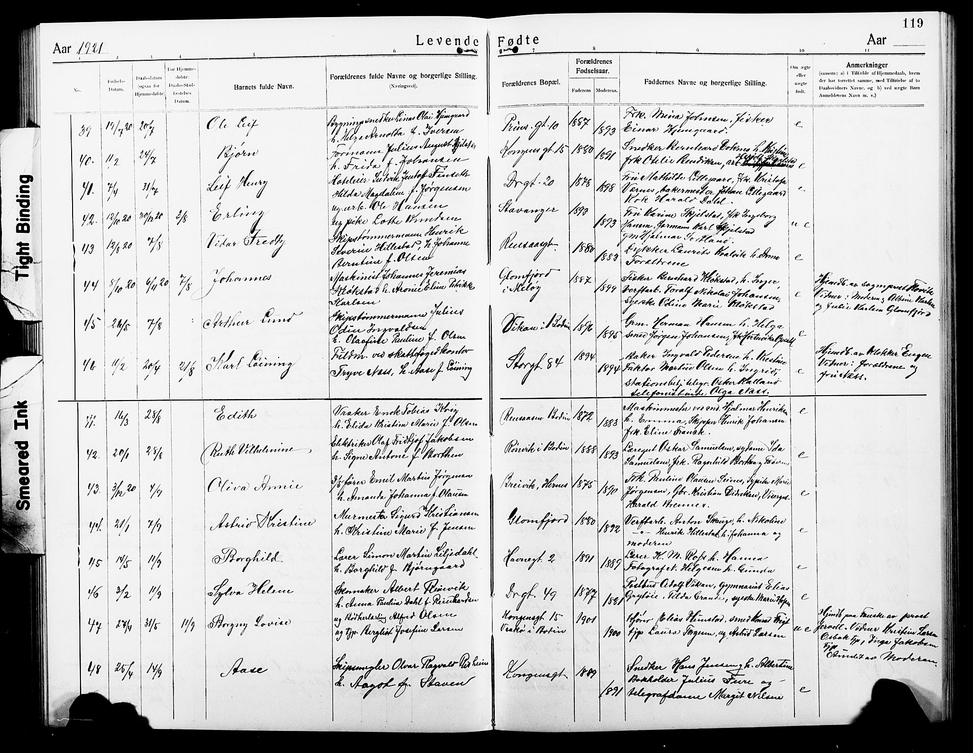 Ministerialprotokoller, klokkerbøker og fødselsregistre - Nordland, SAT/A-1459/801/L0034: Parish register (copy) no. 801C09, 1910-1922, p. 119