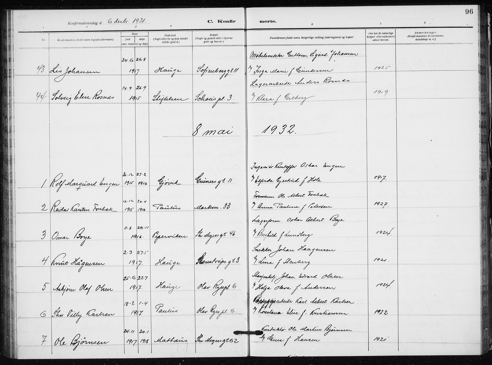 Hauge prestekontor Kirkebøker, SAO/A-10849/F/Fa/L0002: Parish register (official) no. 2, 1917-1938, p. 96