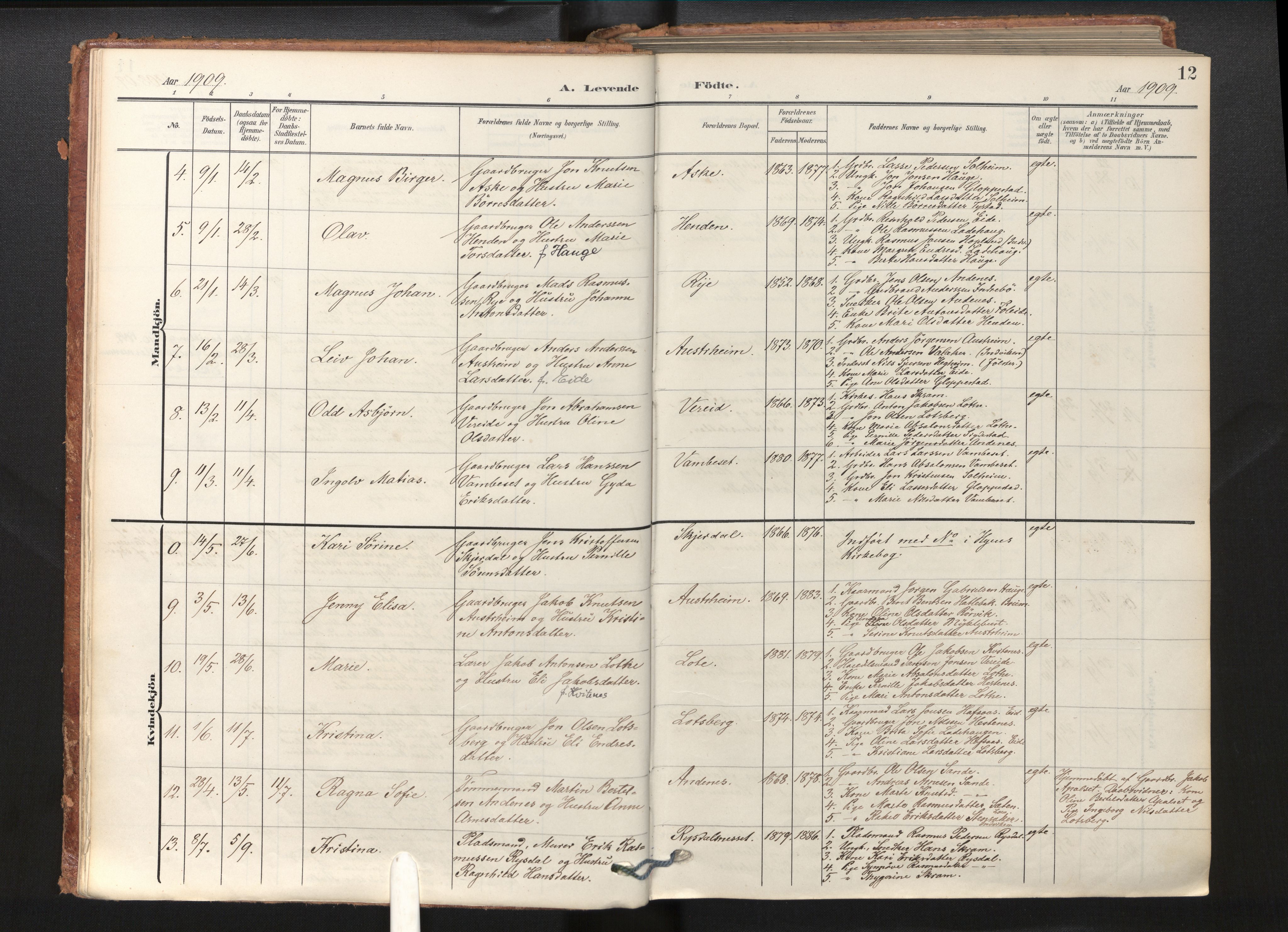Gloppen sokneprestembete, SAB/A-80101/H/Haa/Haab/L0002: Parish register (official) no. B 2, 1906-1932, p. 11b-12a
