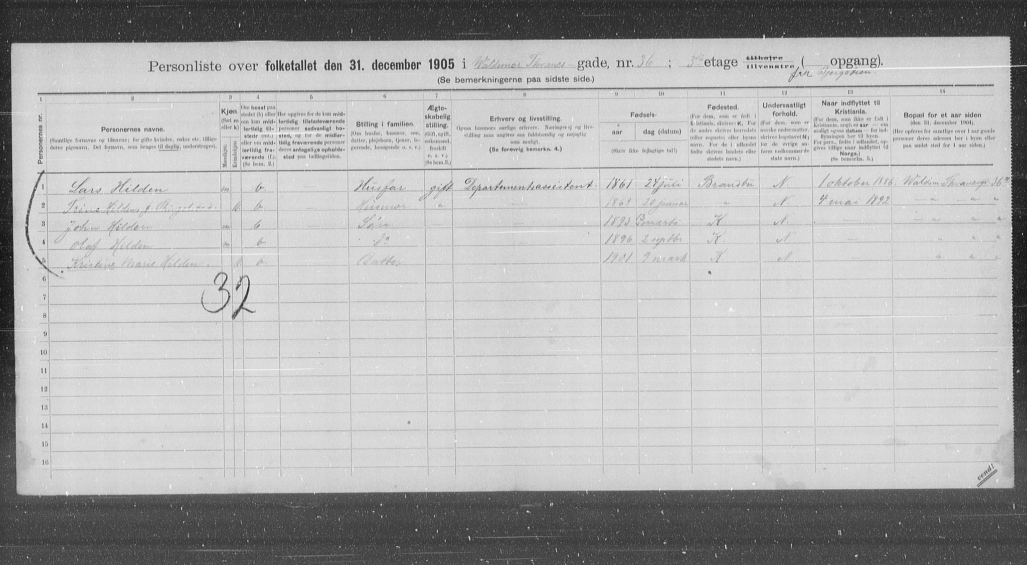 OBA, Municipal Census 1905 for Kristiania, 1905, p. 66711