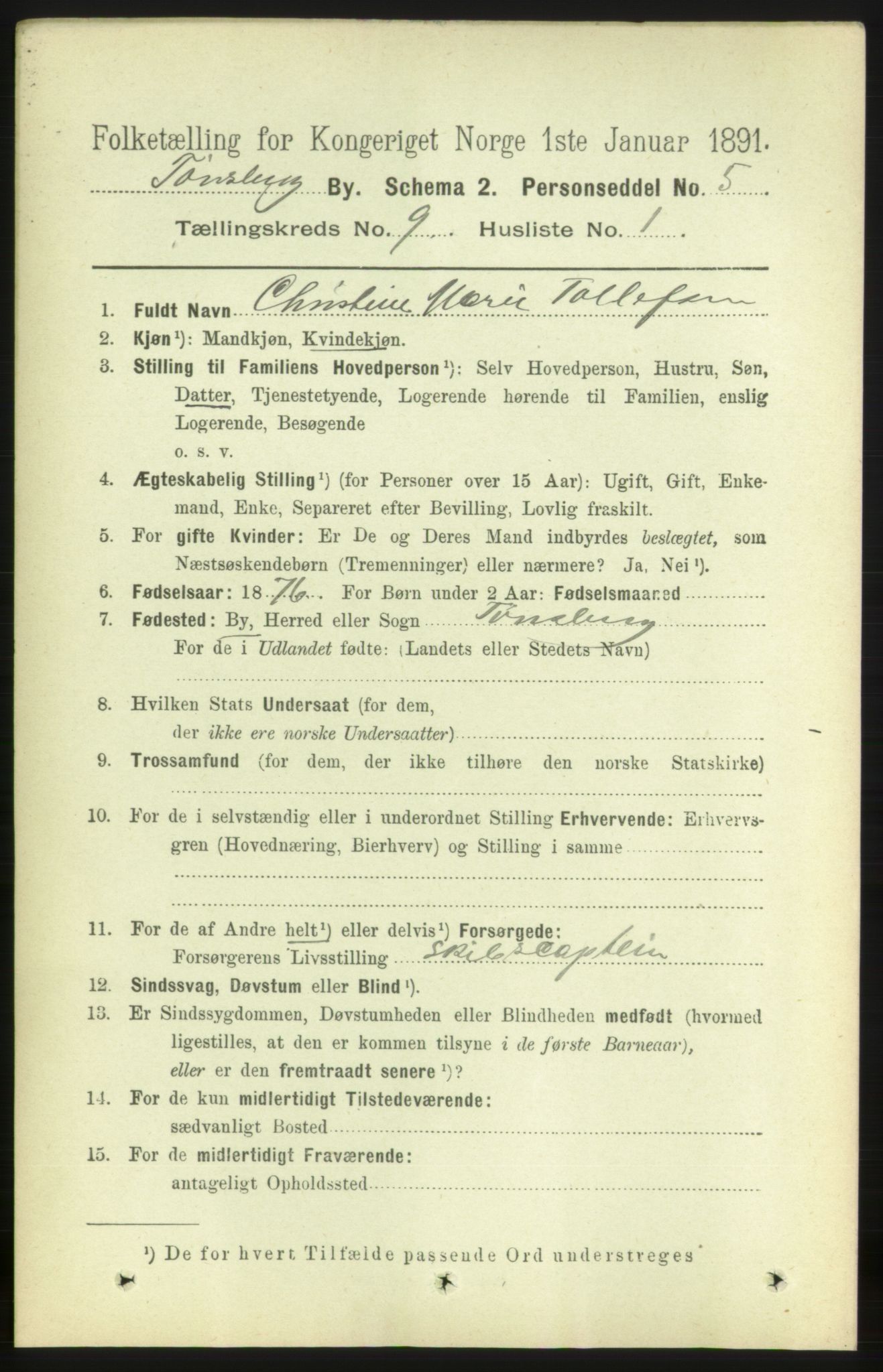 RA, 1891 census for 0705 Tønsberg, 1891, p. 3281