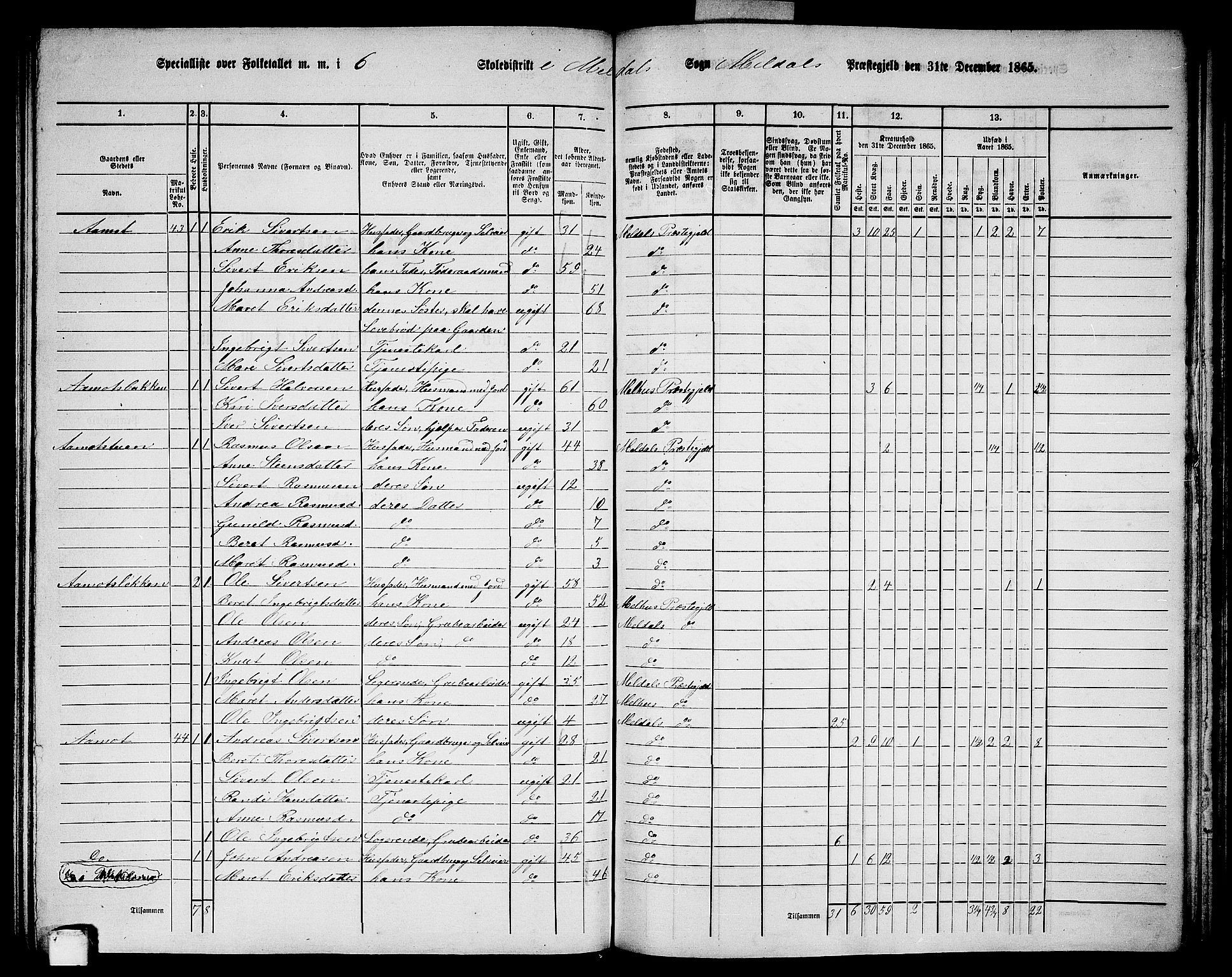 RA, 1865 census for Meldal, 1865, p. 140