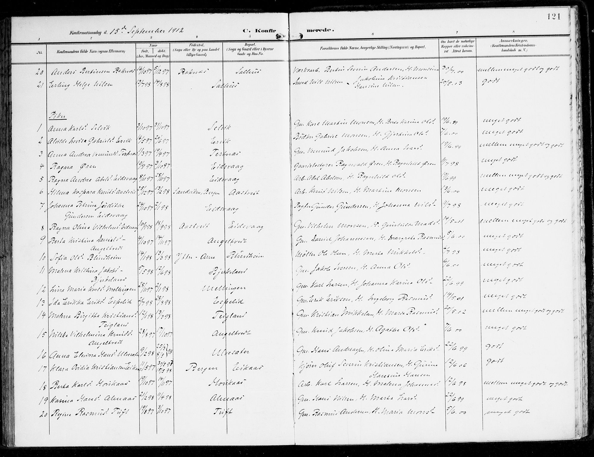 Hamre sokneprestembete, AV/SAB-A-75501/H/Ha/Haa/Haad/L0002: Parish register (official) no. D 2, 1899-1916, p. 121