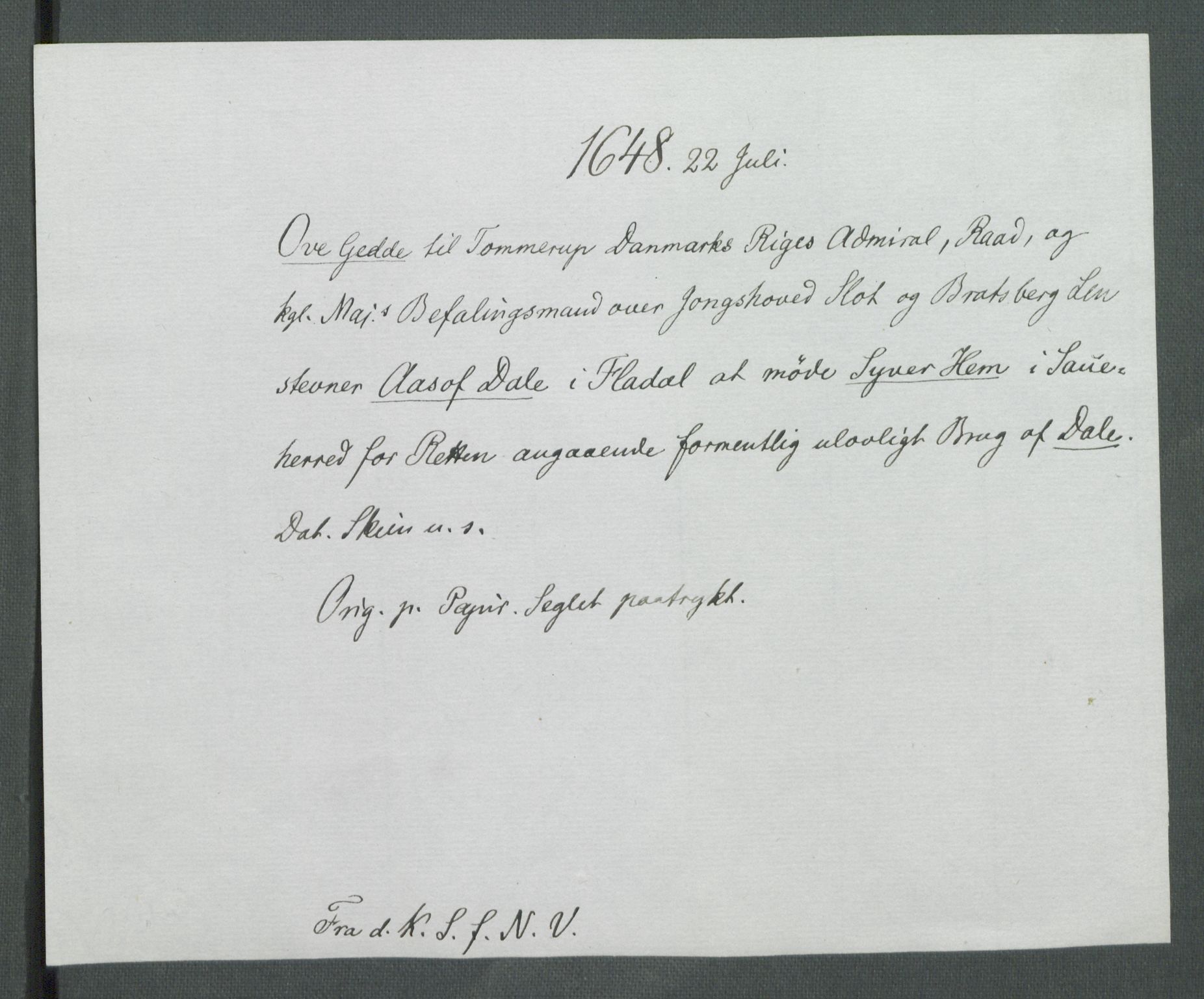 Riksarkivets diplomsamling, AV/RA-EA-5965/F02/L0161: Dokumenter, 1648, p. 76