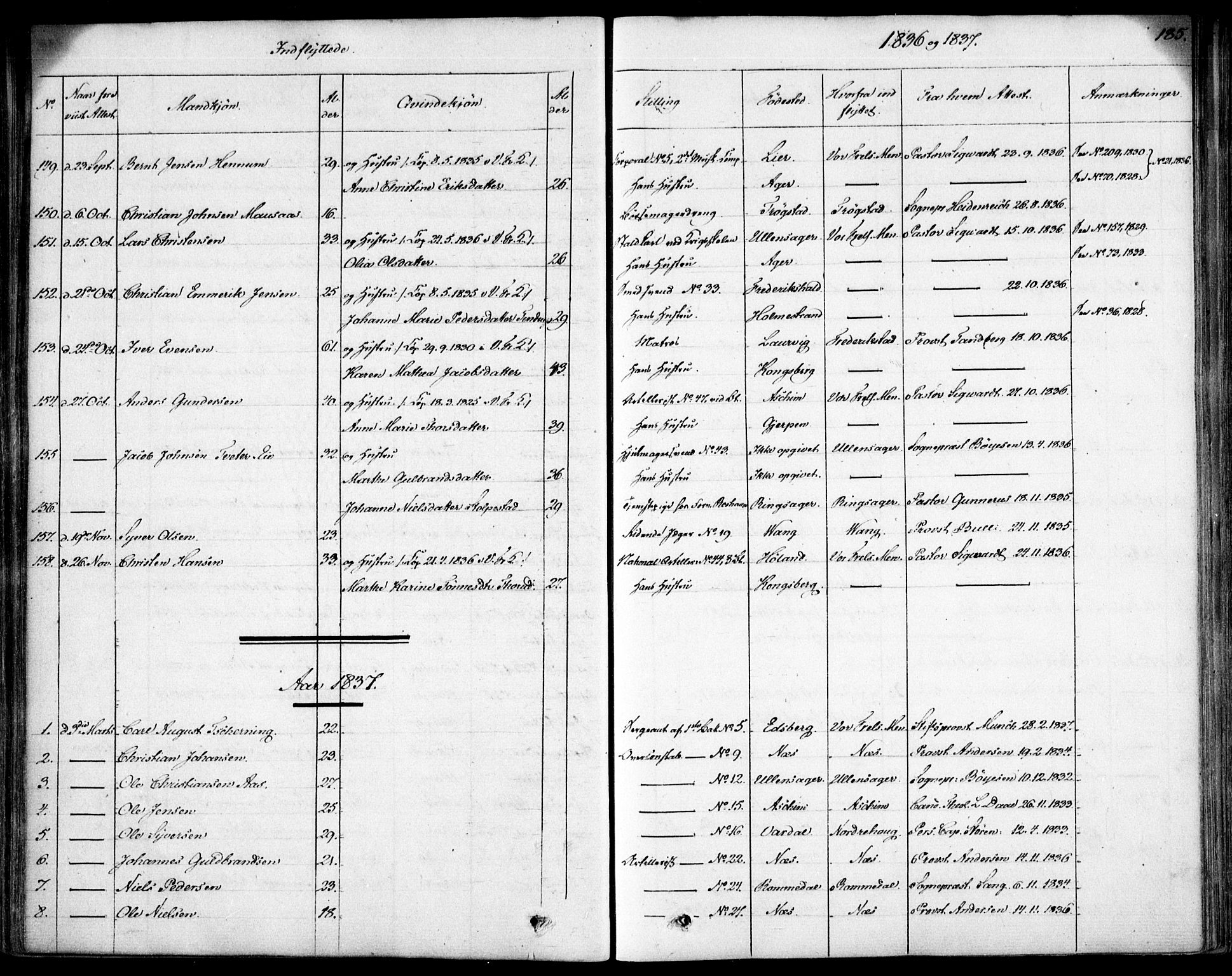 Garnisonsmenigheten Kirkebøker, SAO/A-10846/F/Fa/L0007: Parish register (official) no. 7, 1828-1881, p. 185