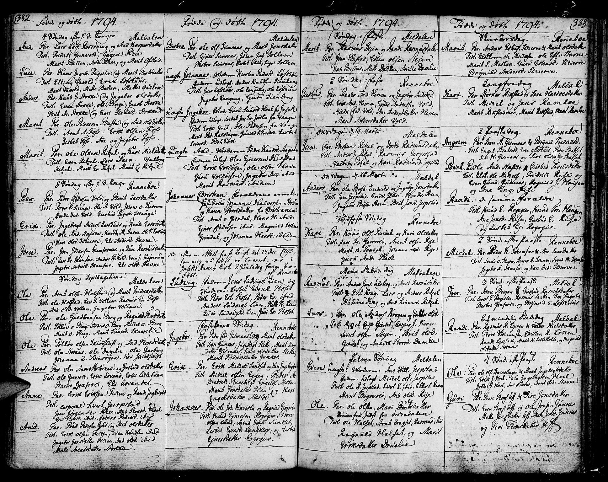 Ministerialprotokoller, klokkerbøker og fødselsregistre - Sør-Trøndelag, SAT/A-1456/672/L0852: Parish register (official) no. 672A05, 1776-1815, p. 382-383