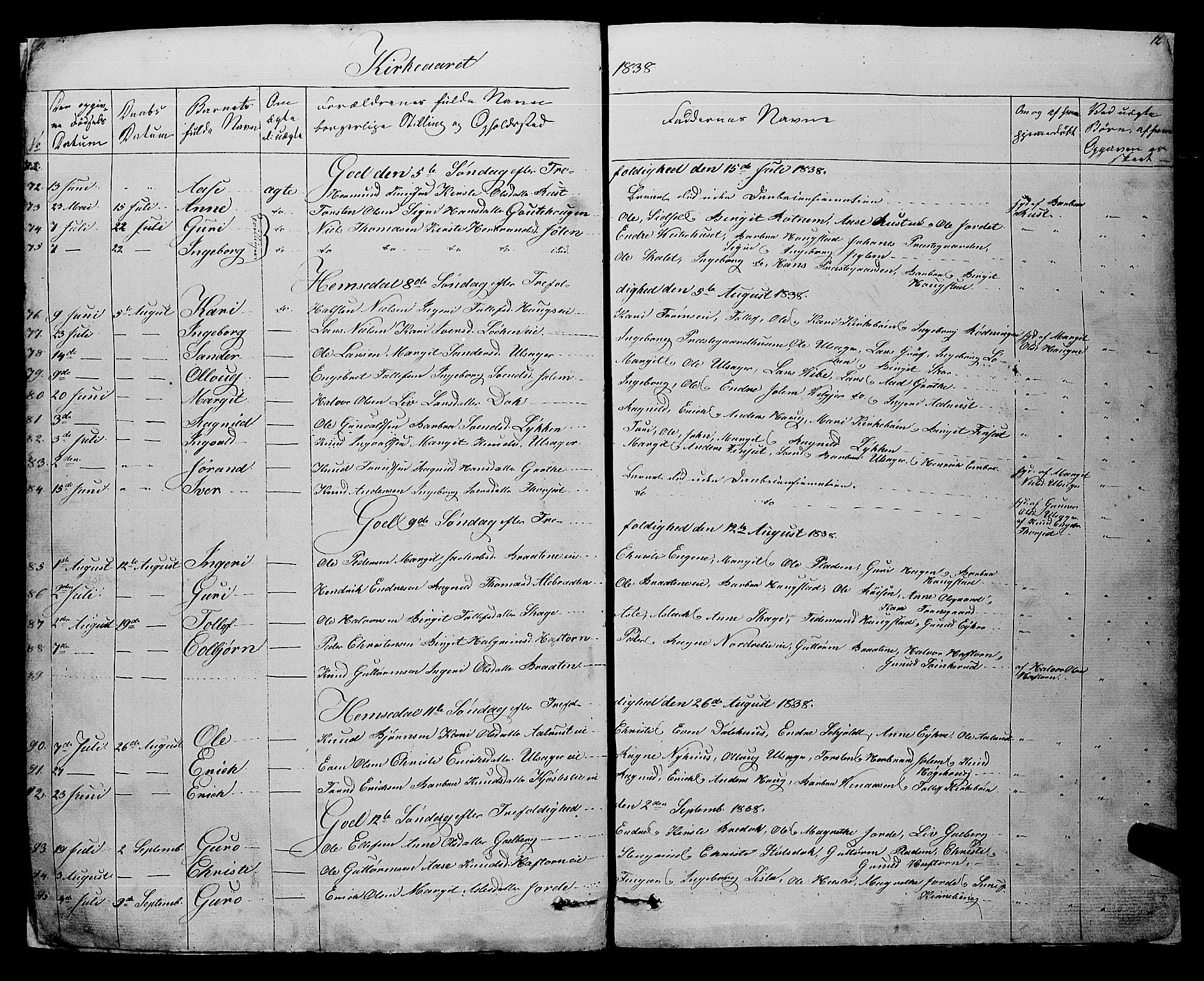 Gol kirkebøker, SAKO/A-226/F/Fa/L0002: Parish register (official) no. I 2, 1837-1863, p. 11-12