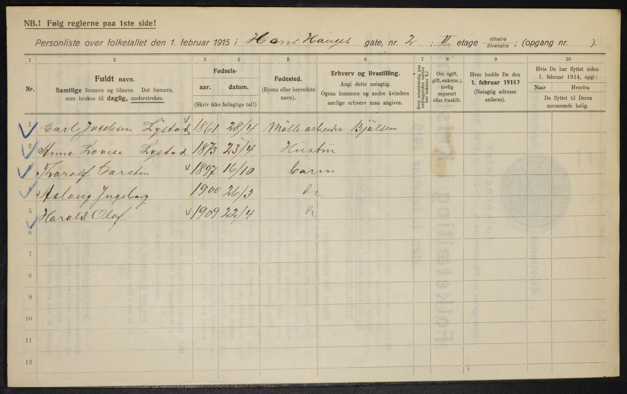 OBA, Municipal Census 1915 for Kristiania, 1915, p. 34343