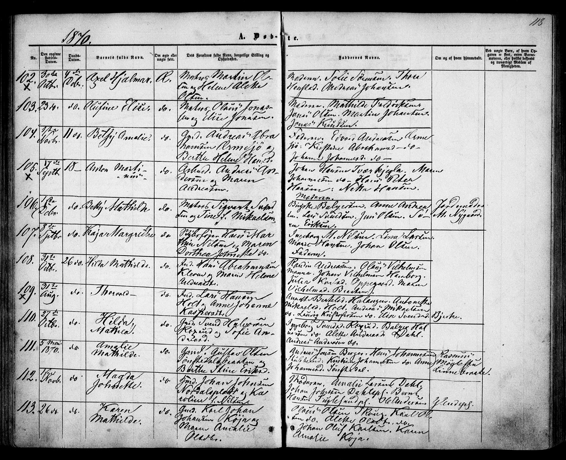 Drøbak prestekontor Kirkebøker, SAO/A-10142a/F/Fa/L0002: Parish register (official) no. I 2, 1858-1870, p. 118