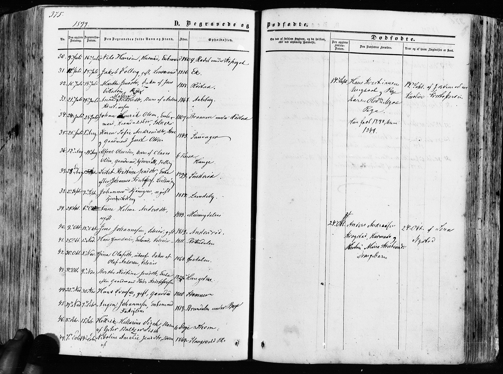 Råde prestekontor kirkebøker, AV/SAO-A-2009/F/Fa/L0006: Parish register (official) no. 6, 1854-1877, p. 375