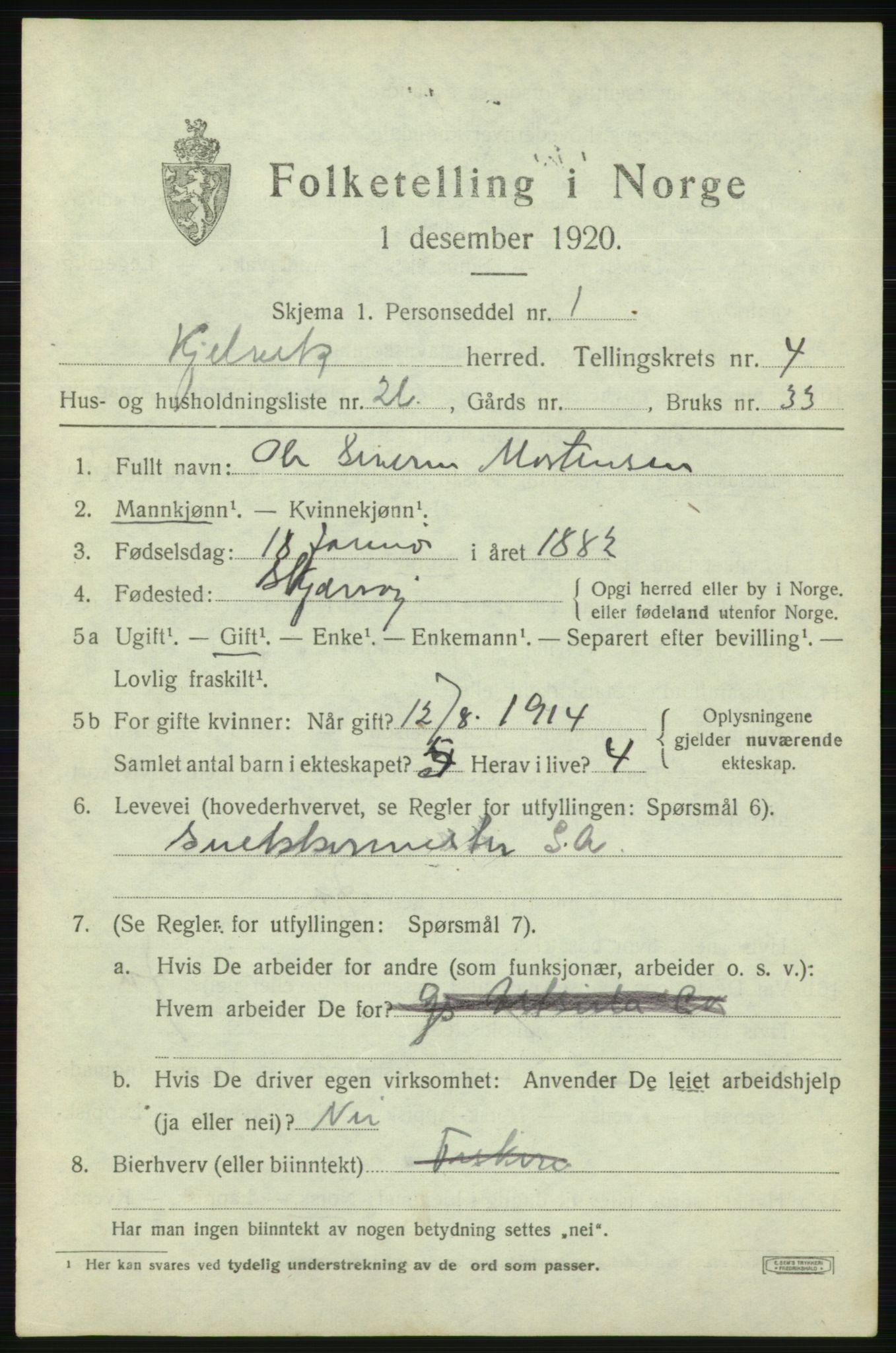 SATØ, 1920 census for Kjelvik, 1920, p. 2181