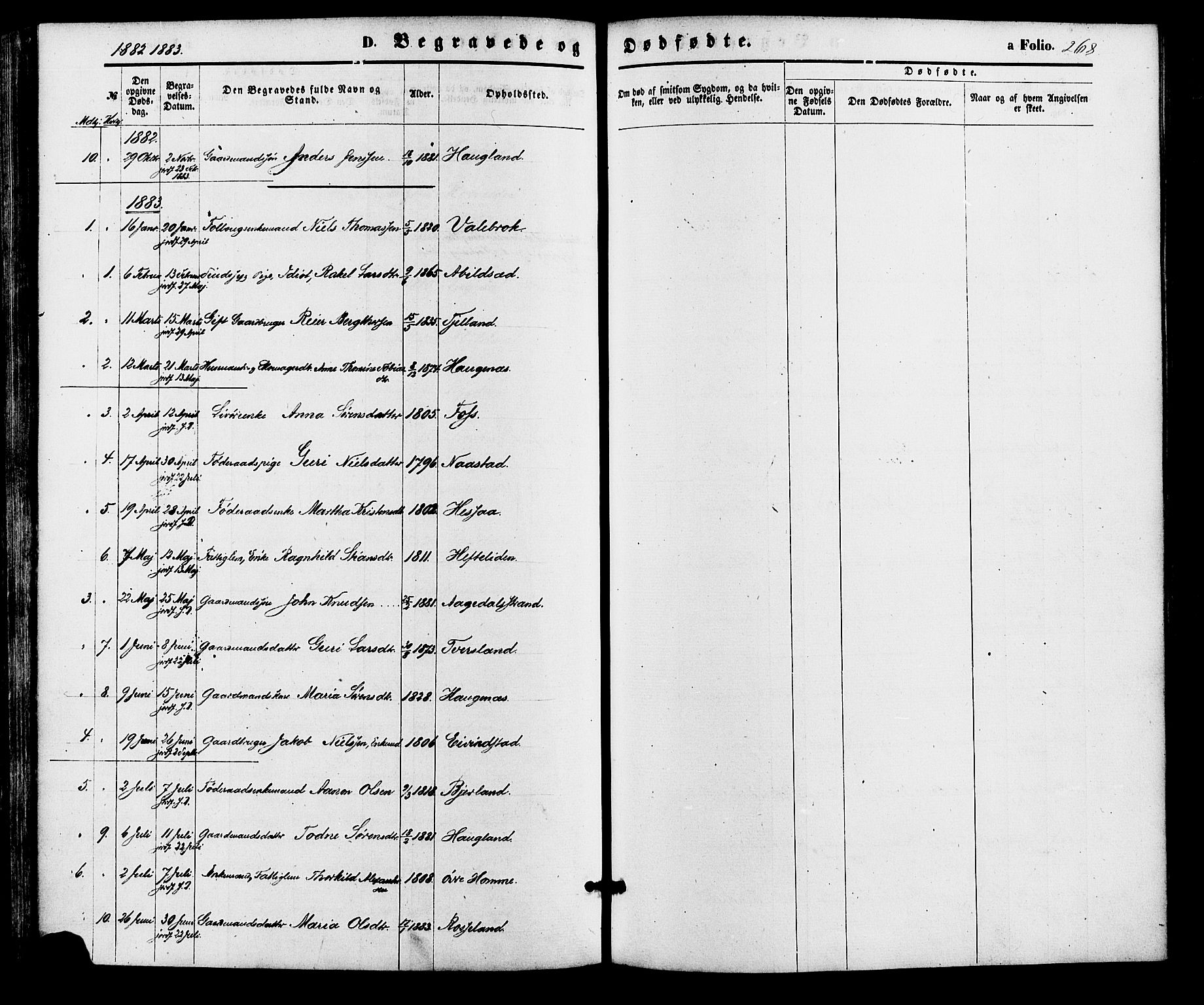 Bjelland sokneprestkontor, SAK/1111-0005/F/Fa/Faa/L0003: Parish register (official) no. A 3, 1867-1887, p. 268