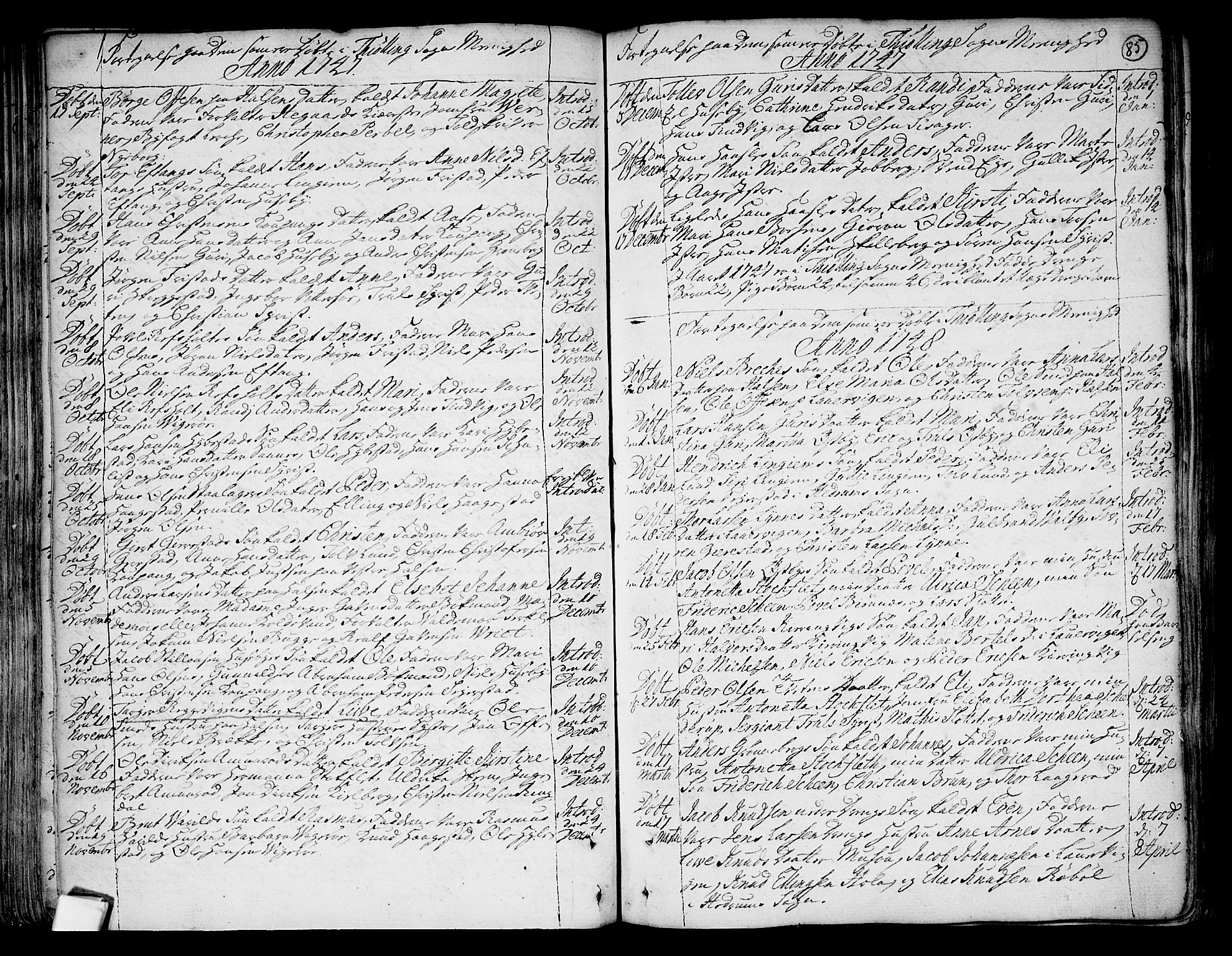 Tjølling kirkebøker, SAKO/A-60/F/Fa/L0003: Parish register (official) no. 3, 1735-1778, p. 85