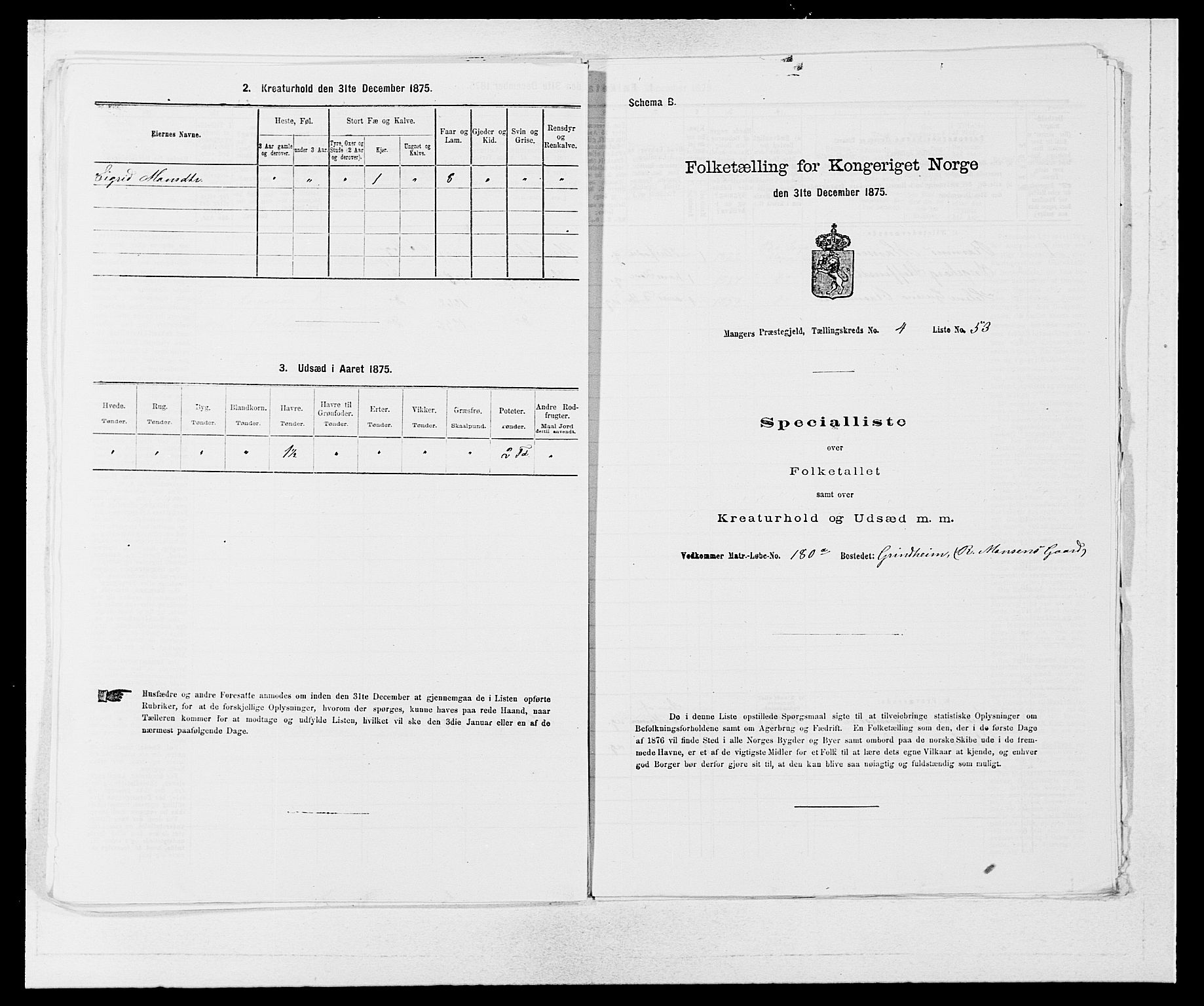 SAB, 1875 census for 1261P Manger, 1875, p. 617