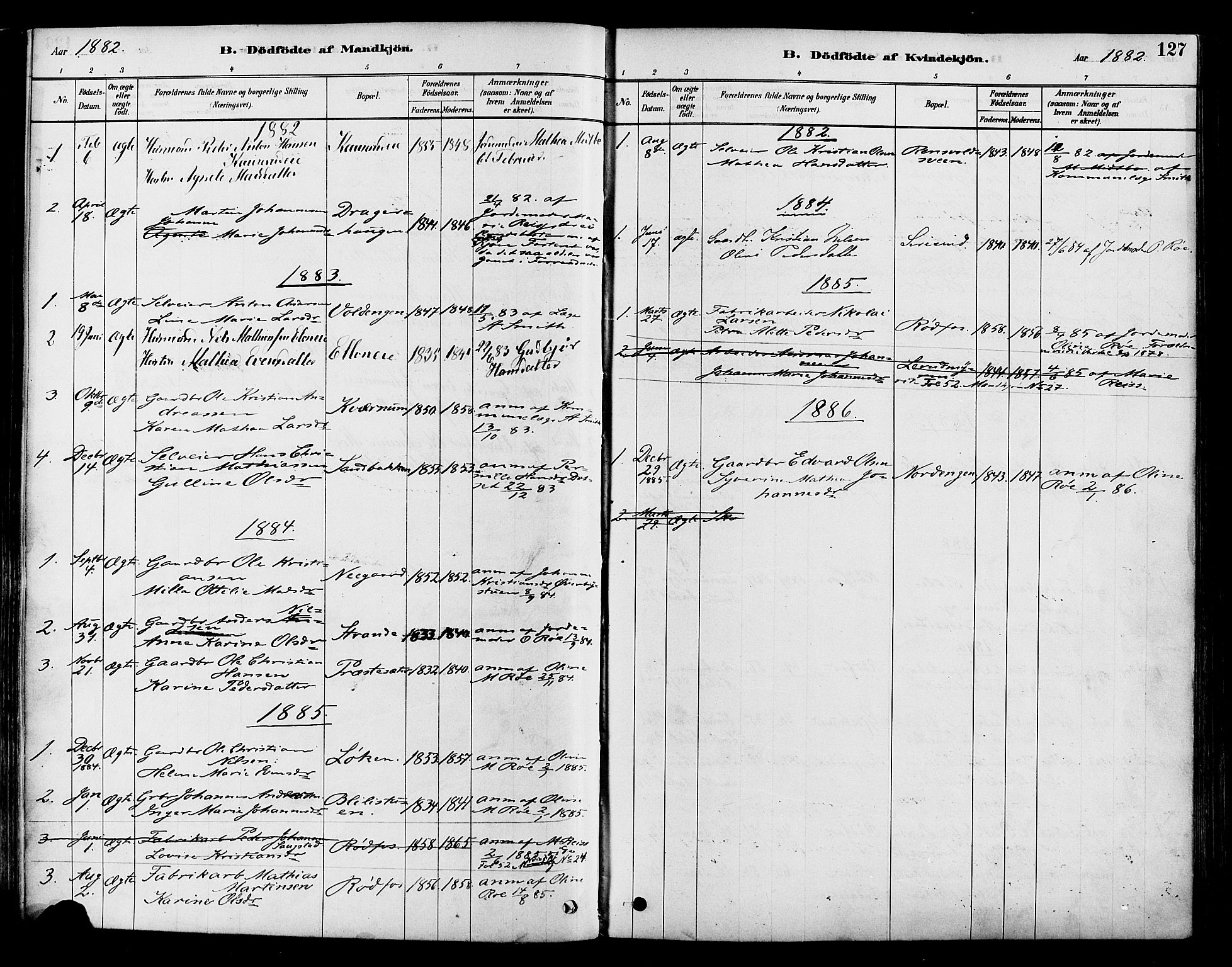 Vestre Toten prestekontor, AV/SAH-PREST-108/H/Ha/Haa/L0009: Parish register (official) no. 9, 1878-1894, p. 127