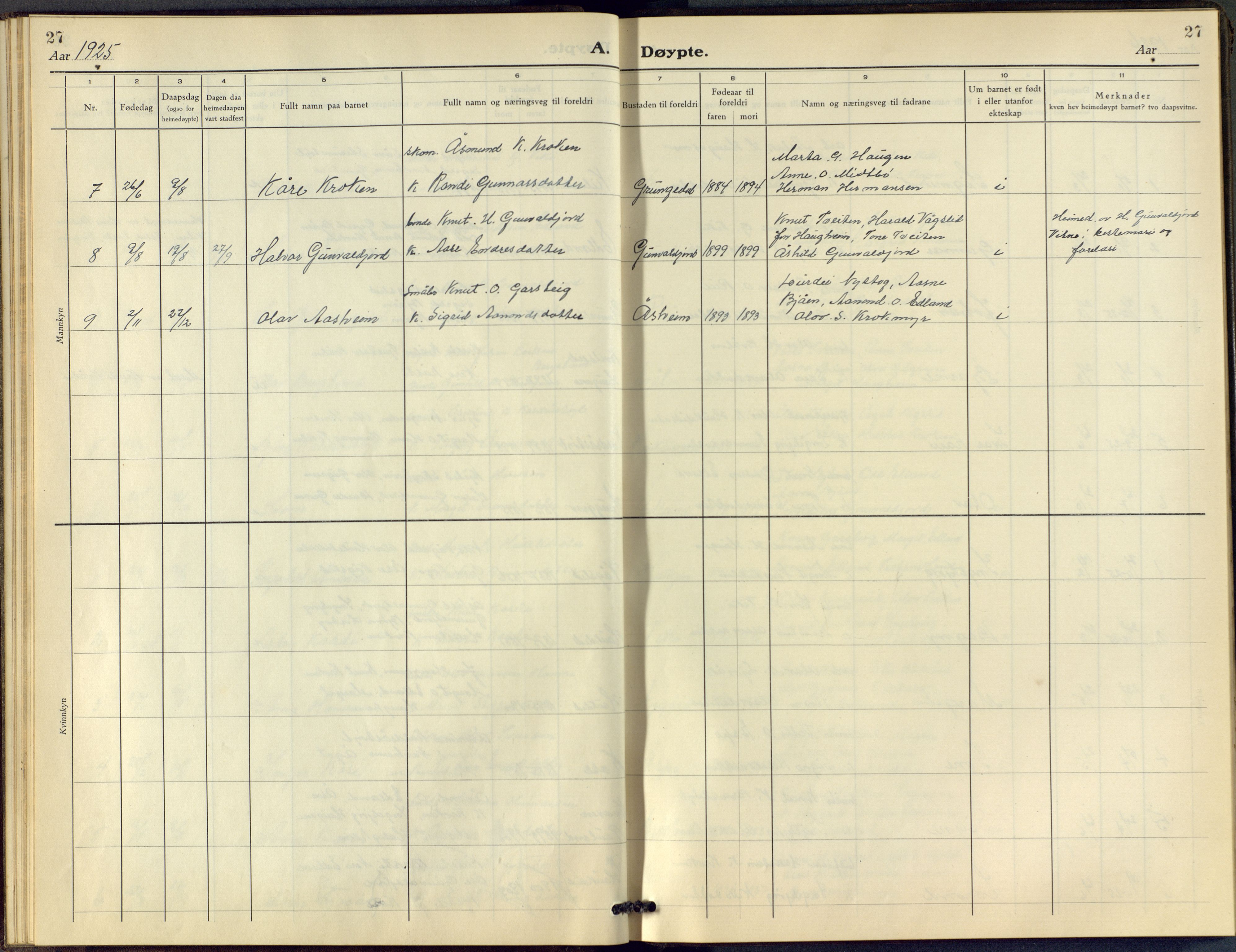 Vinje kirkebøker, SAKO/A-312/F/Fc/L0002: Parish register (official) no. III 2, 1921-1943, p. 27