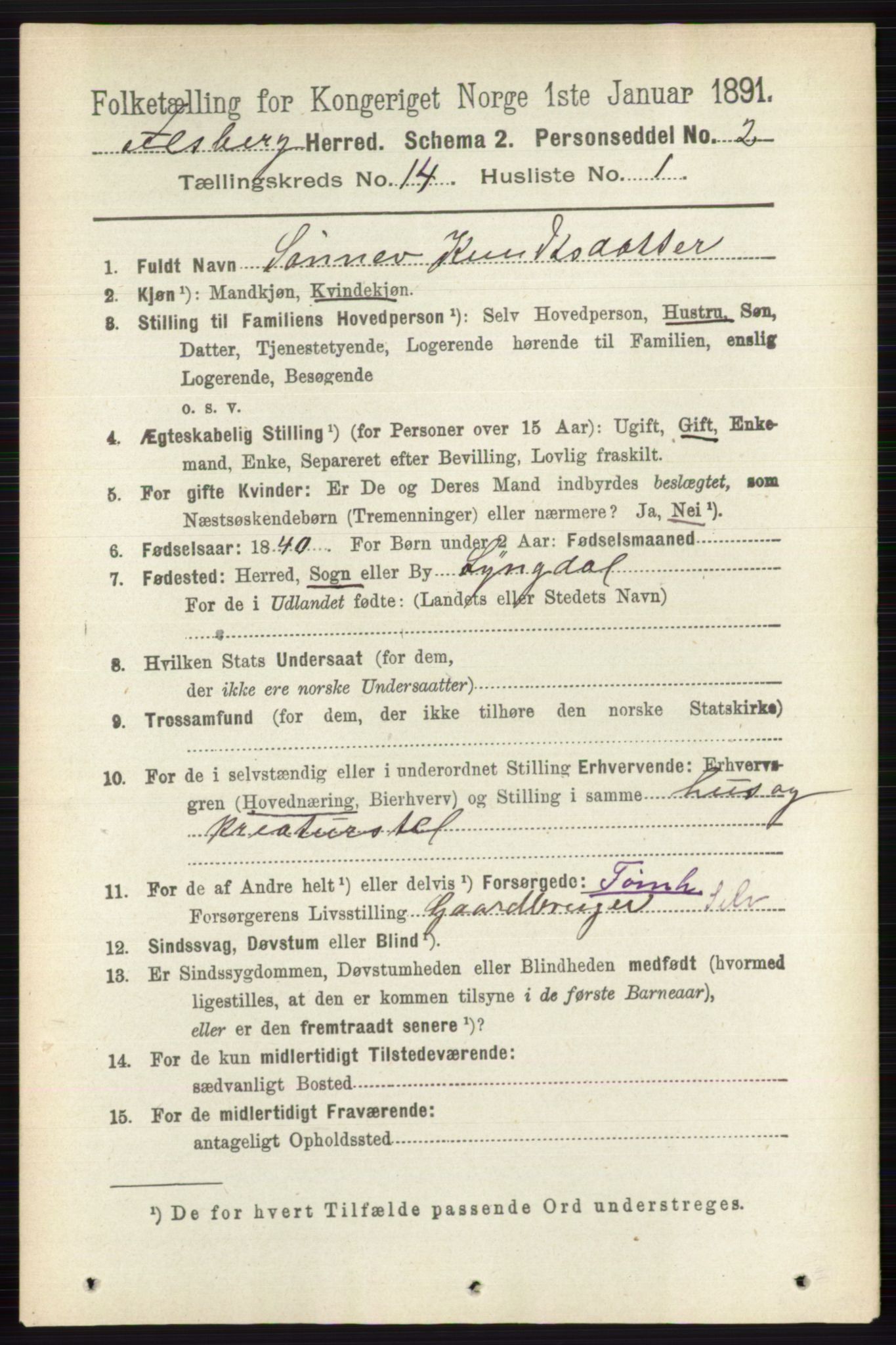 RA, 1891 census for 0631 Flesberg, 1891, p. 2458