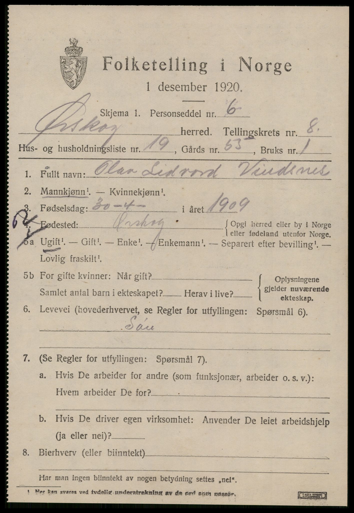 SAT, 1920 census for Ørskog, 1920, p. 4428