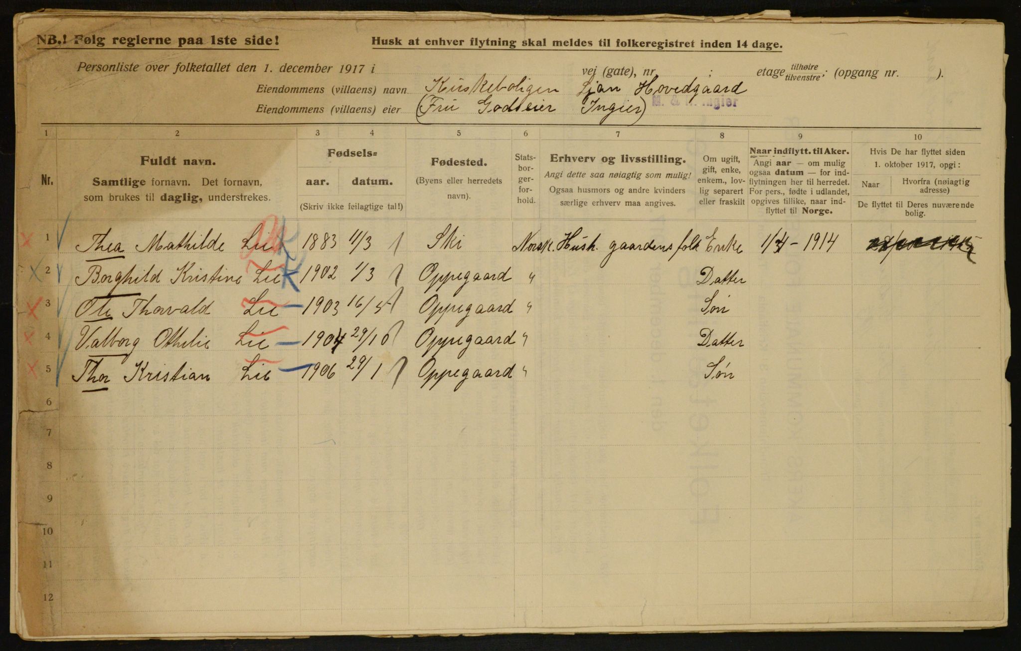 OBA, Municipal Census 1917 for Aker, 1917, p. 16228