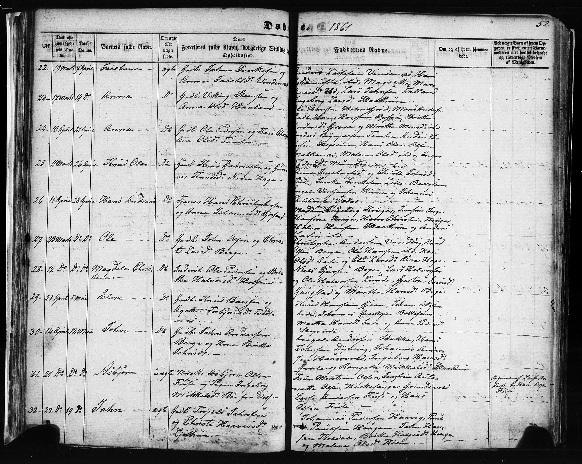 Fusa sokneprestembete, AV/SAB-A-75401/H/Haa: Parish register (official) no. A 1I, 1855-1879, p. 52