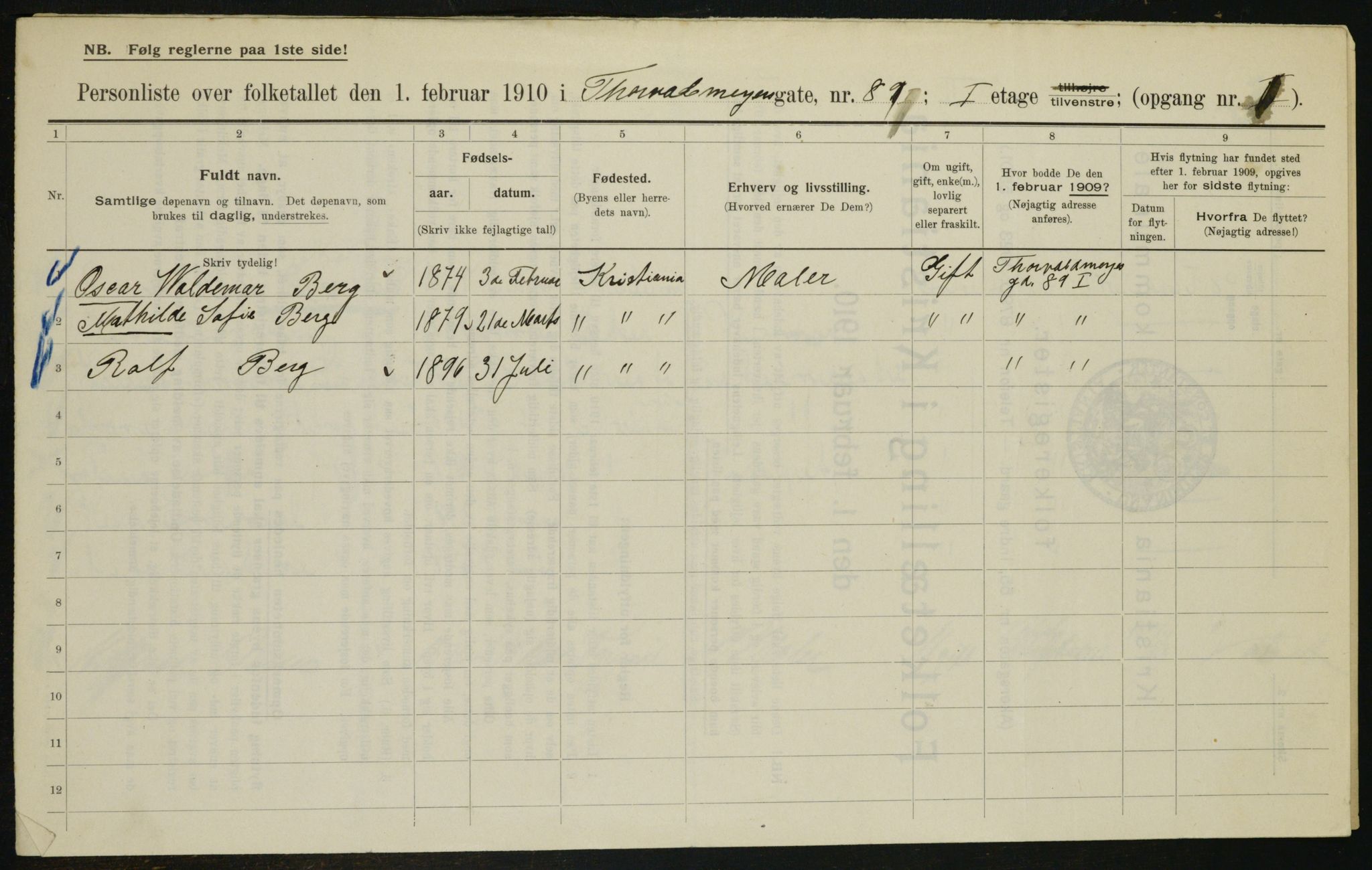 OBA, Municipal Census 1910 for Kristiania, 1910, p. 105670