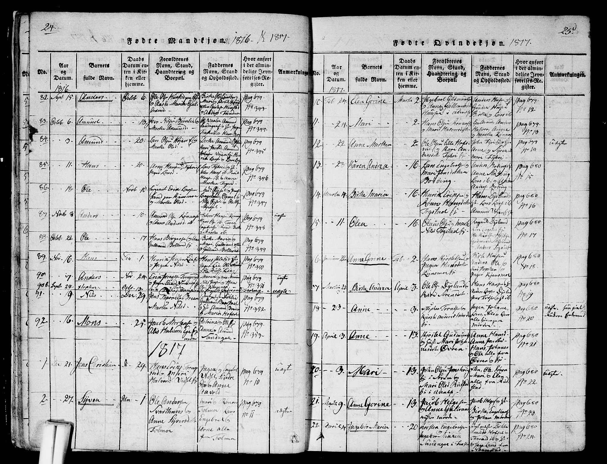 Nes prestekontor Kirkebøker, AV/SAO-A-10410/G/Ga/L0001: Parish register (copy) no. I 1, 1815-1835, p. 24-25