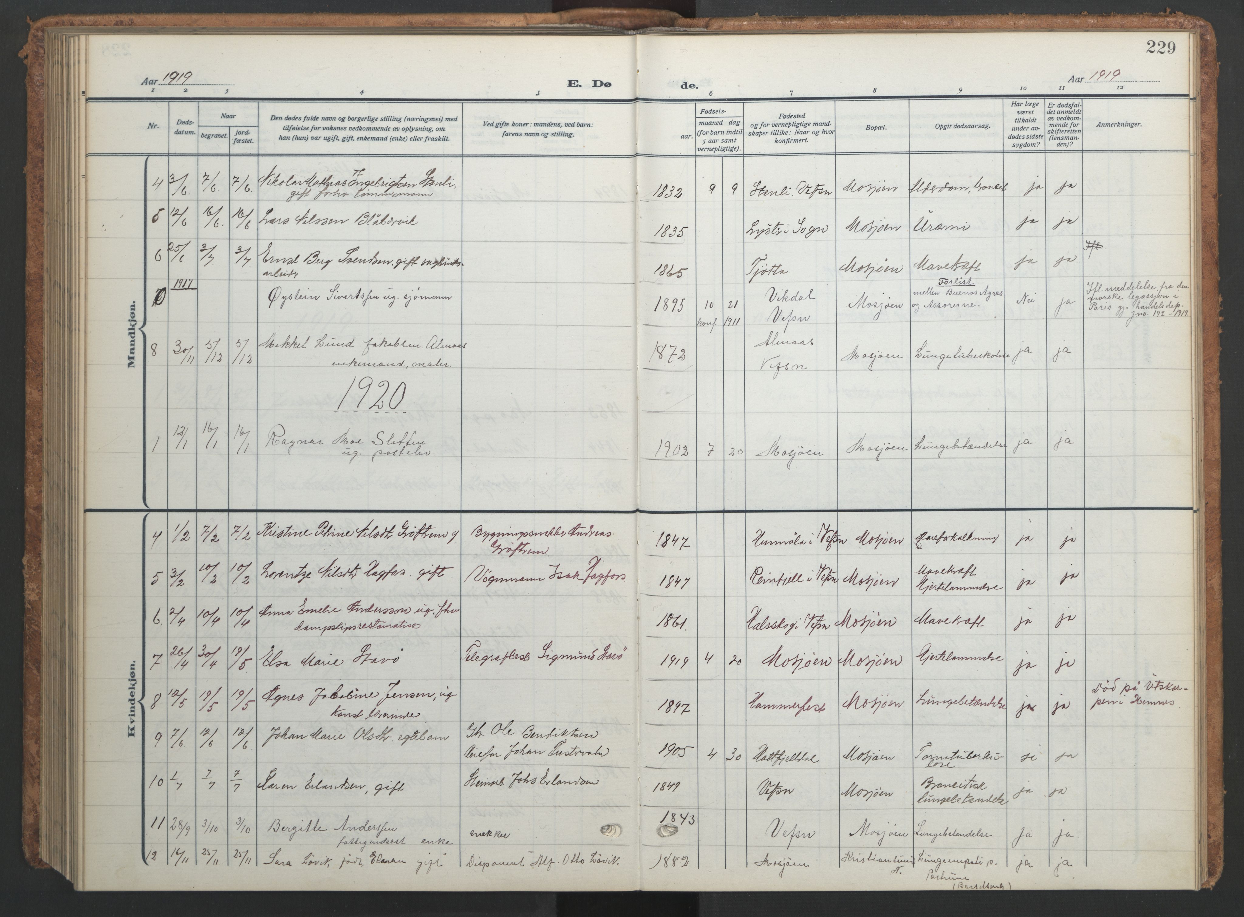 Ministerialprotokoller, klokkerbøker og fødselsregistre - Nordland, AV/SAT-A-1459/820/L0303: Parish register (copy) no. 820C05, 1917-1952, p. 229