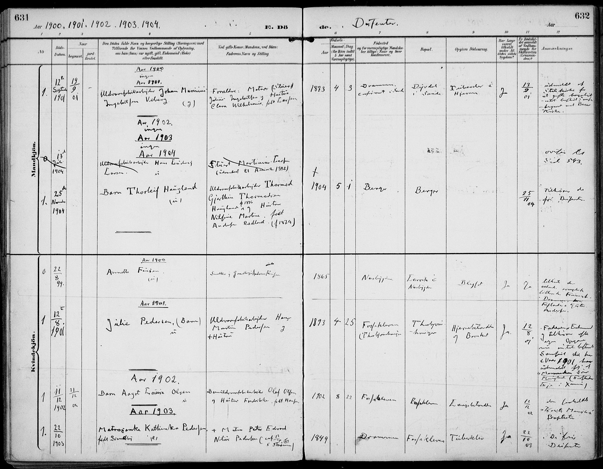 Strømm kirkebøker, AV/SAKO-A-322/F/Fa/L0005: Parish register (official) no. I 5, 1898-1919, p. 631-632