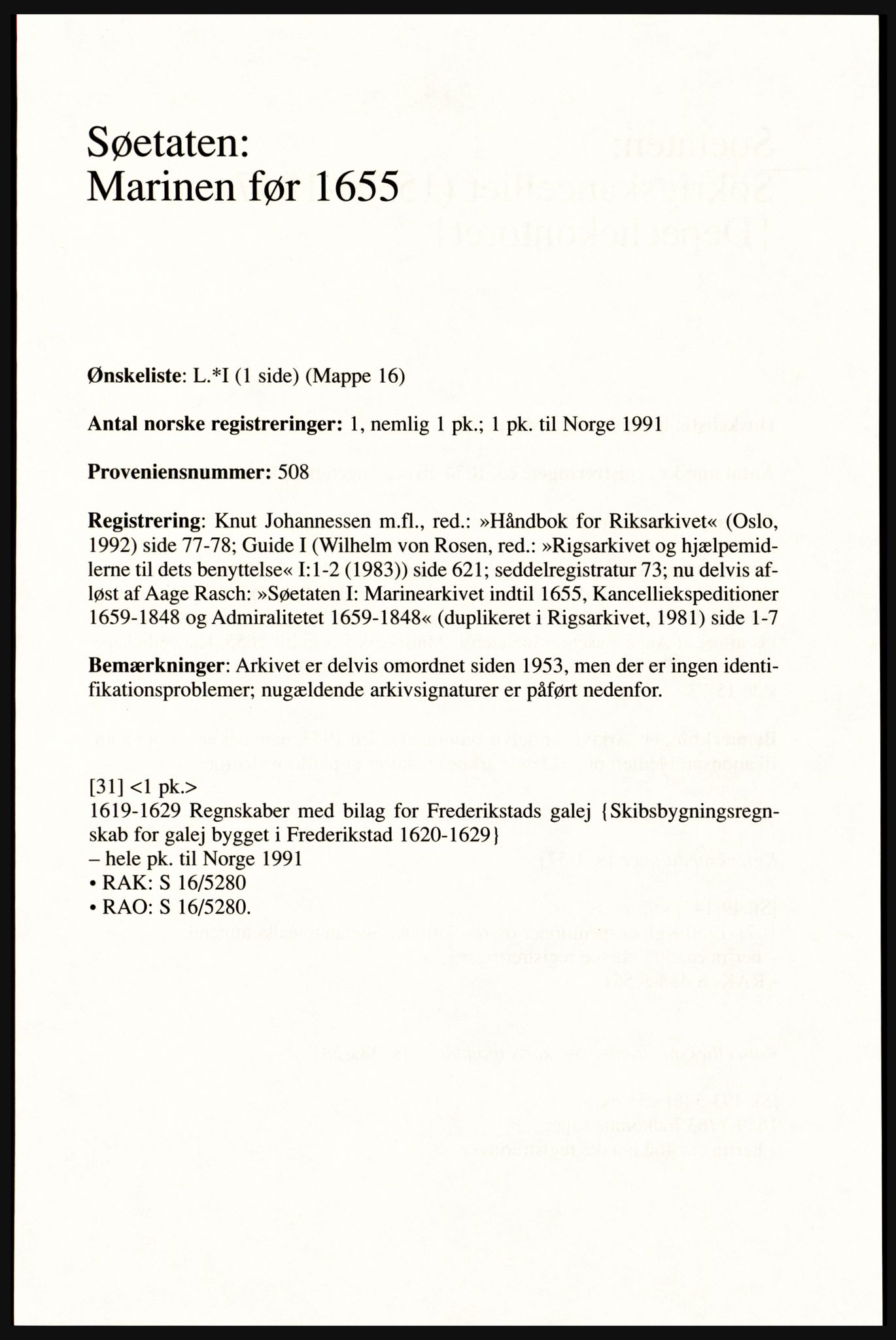 Publikasjoner utgitt av Arkivverket, PUBL/PUBL-001/A/0002: Erik Gøbel: NOREG, Tværregistratur over norgesrelevant materiale i Rigsarkivet i København (2000), 2000, p. 229