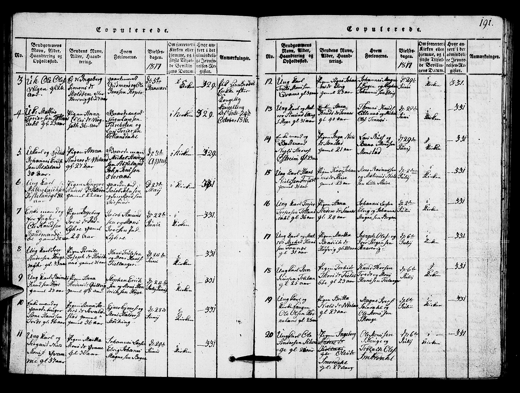 Lindås Sokneprestembete, SAB/A-76701/H/Hab: Parish register (copy) no. A 1, 1816-1823, p. 191