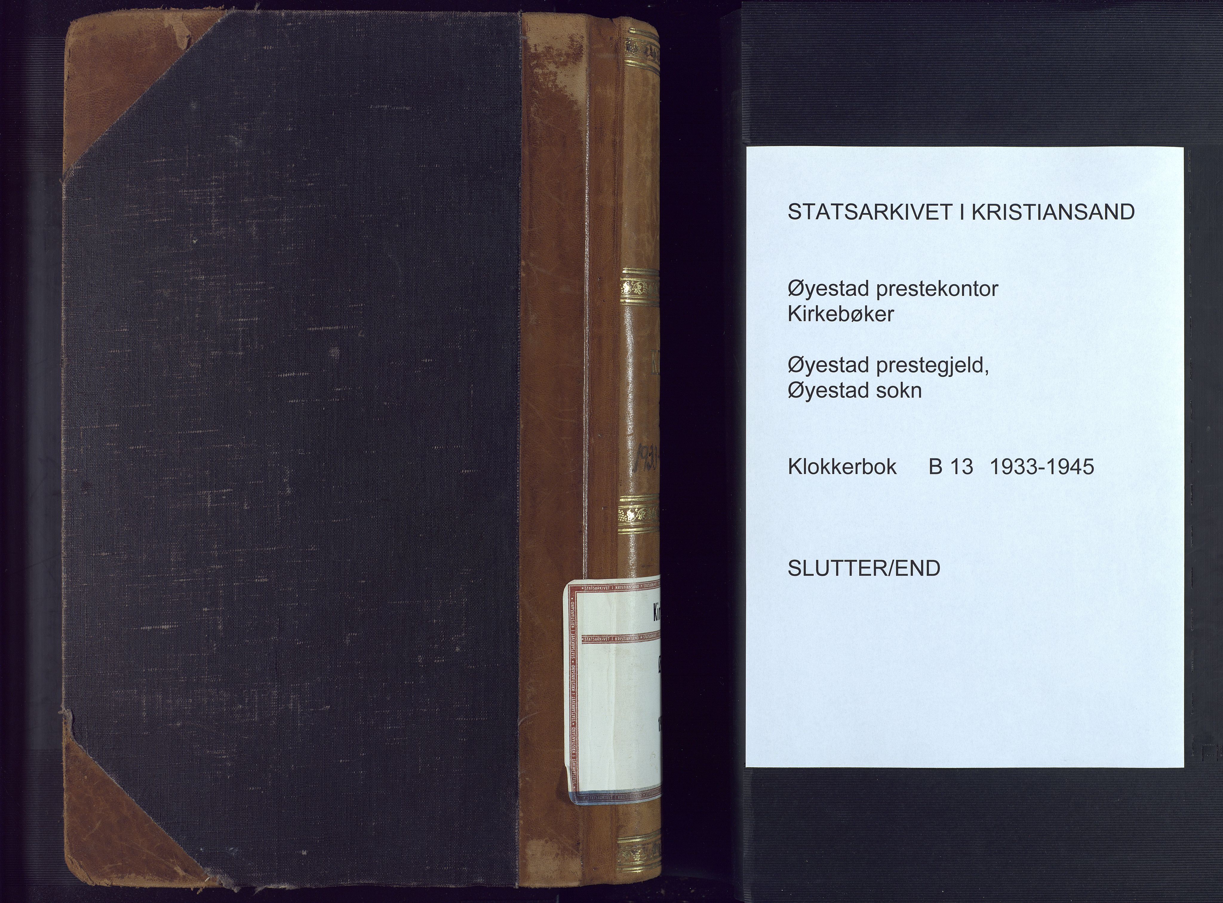 Øyestad sokneprestkontor, AV/SAK-1111-0049/F/Fb/L0013: Parish register (copy) no. B 13, 1933-1945