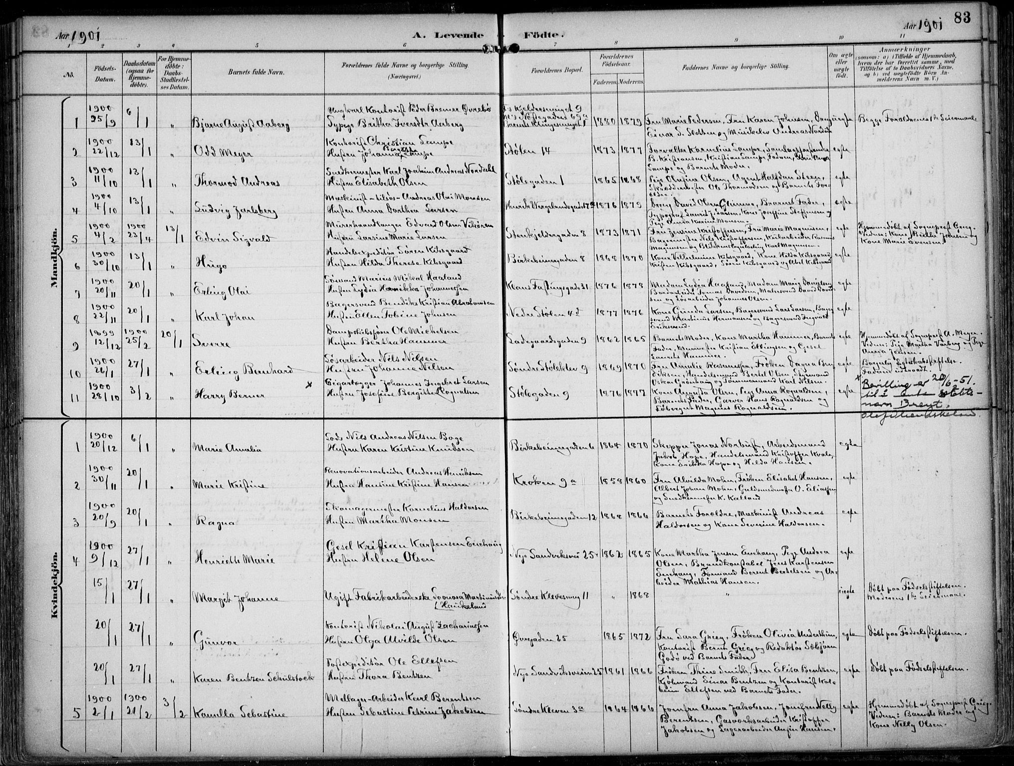 Mariakirken Sokneprestembete, SAB/A-76901/H/Hab/L0005: Parish register (copy) no. A 5, 1893-1913, p. 83