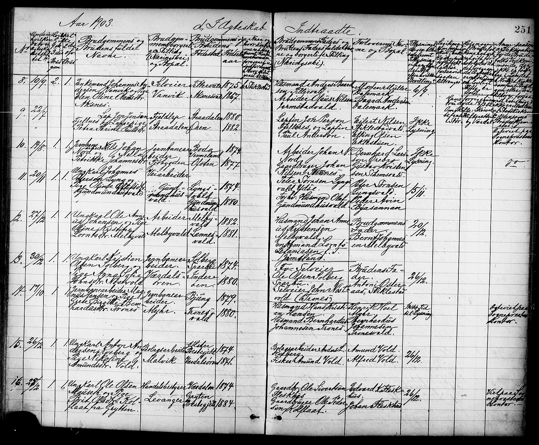 Ministerialprotokoller, klokkerbøker og fødselsregistre - Nord-Trøndelag, SAT/A-1458/723/L0257: Parish register (copy) no. 723C05, 1890-1907, p. 251