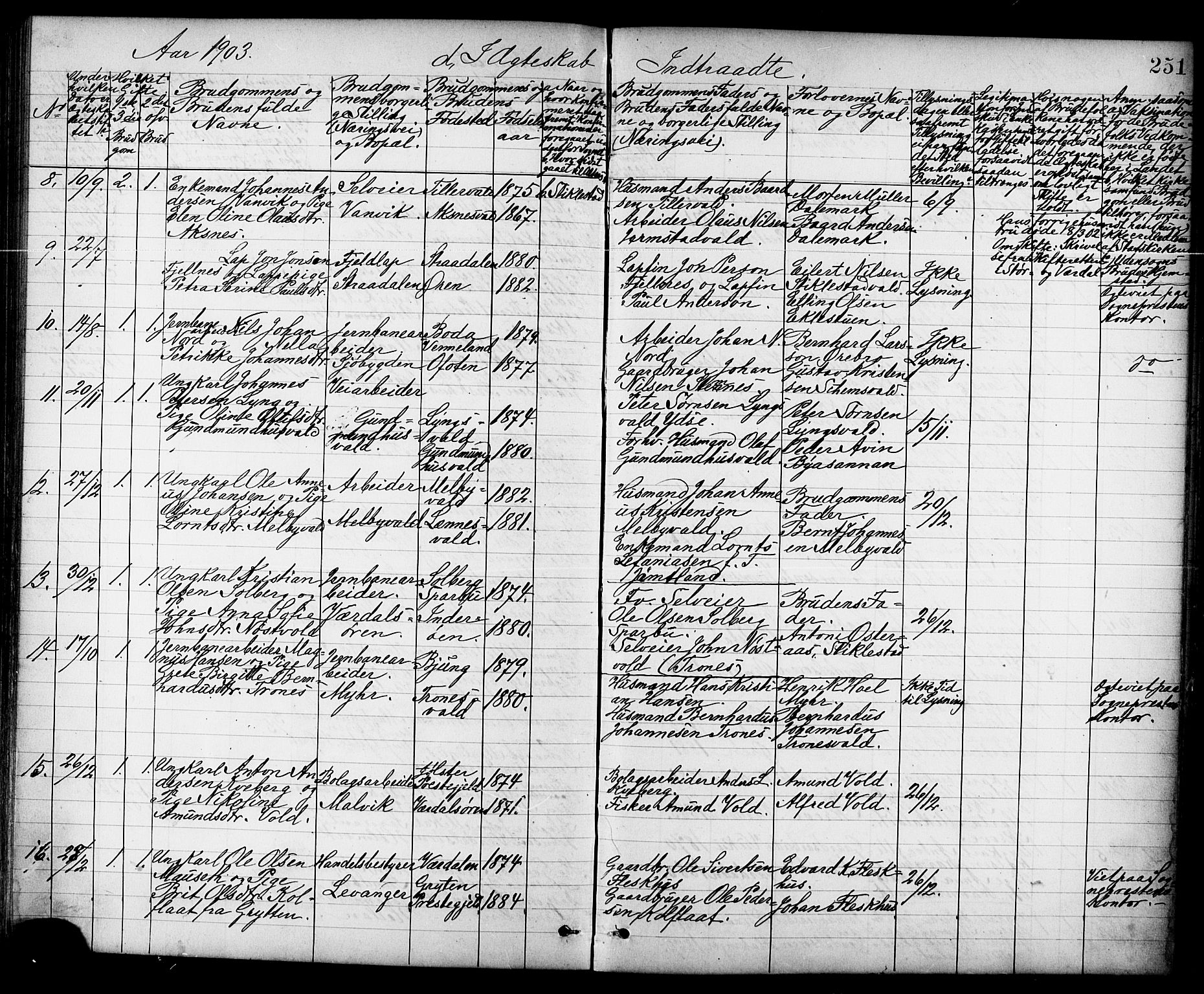 Ministerialprotokoller, klokkerbøker og fødselsregistre - Nord-Trøndelag, AV/SAT-A-1458/723/L0257: Parish register (copy) no. 723C05, 1890-1907, p. 251