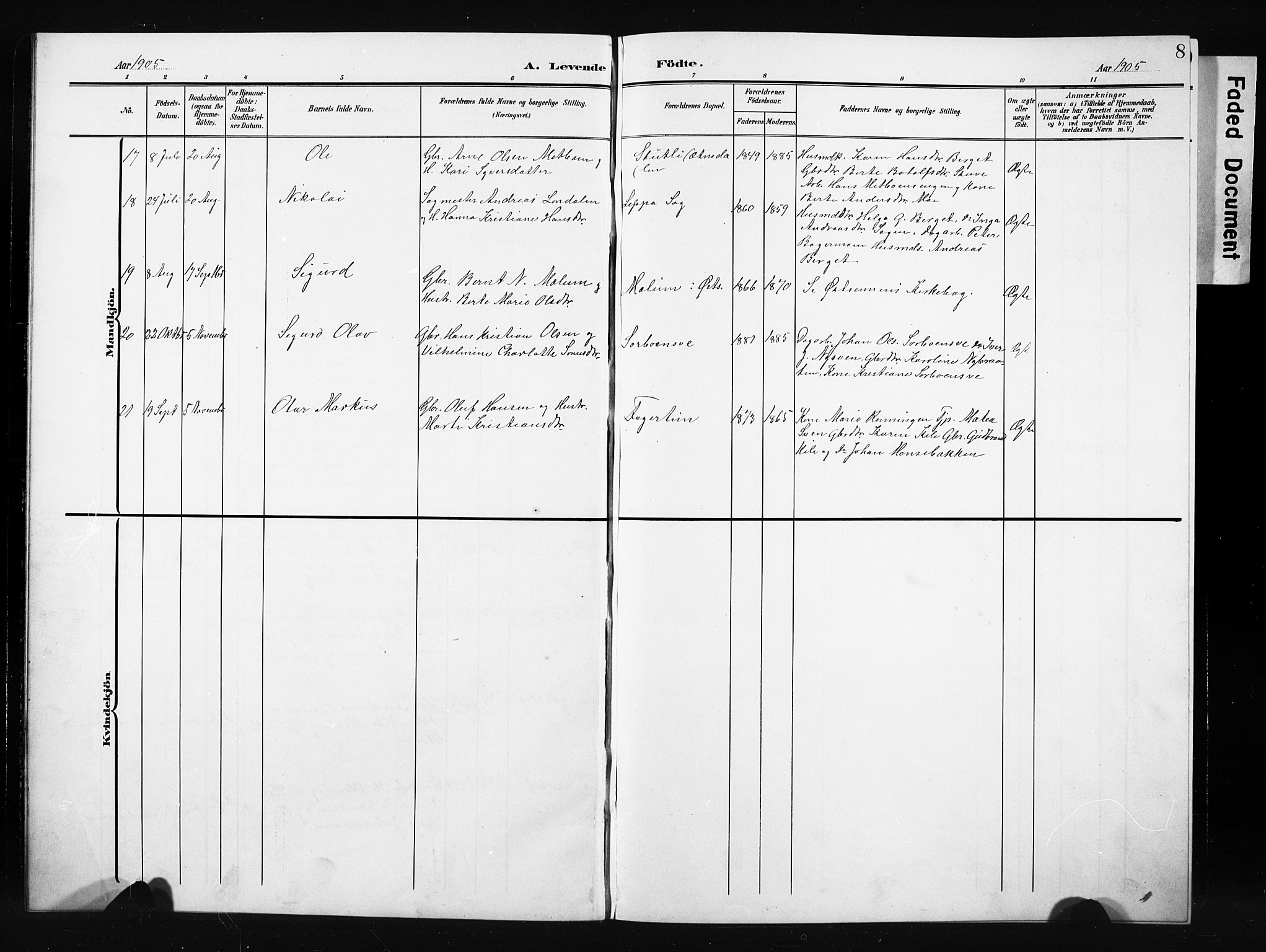 Nordre Land prestekontor, AV/SAH-PREST-124/H/Ha/Hab/L0006: Parish register (copy) no. 6, 1905-1929, p. 8