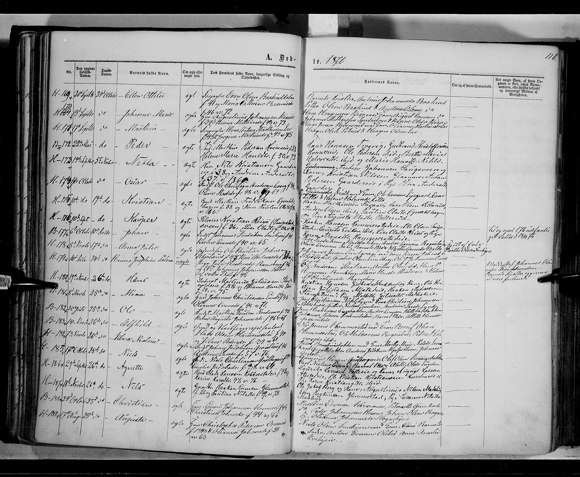 Østre Toten prestekontor, SAH/PREST-104/H/Ha/Haa/L0005: Parish register (official) no. 5, 1866-1877, p. 118