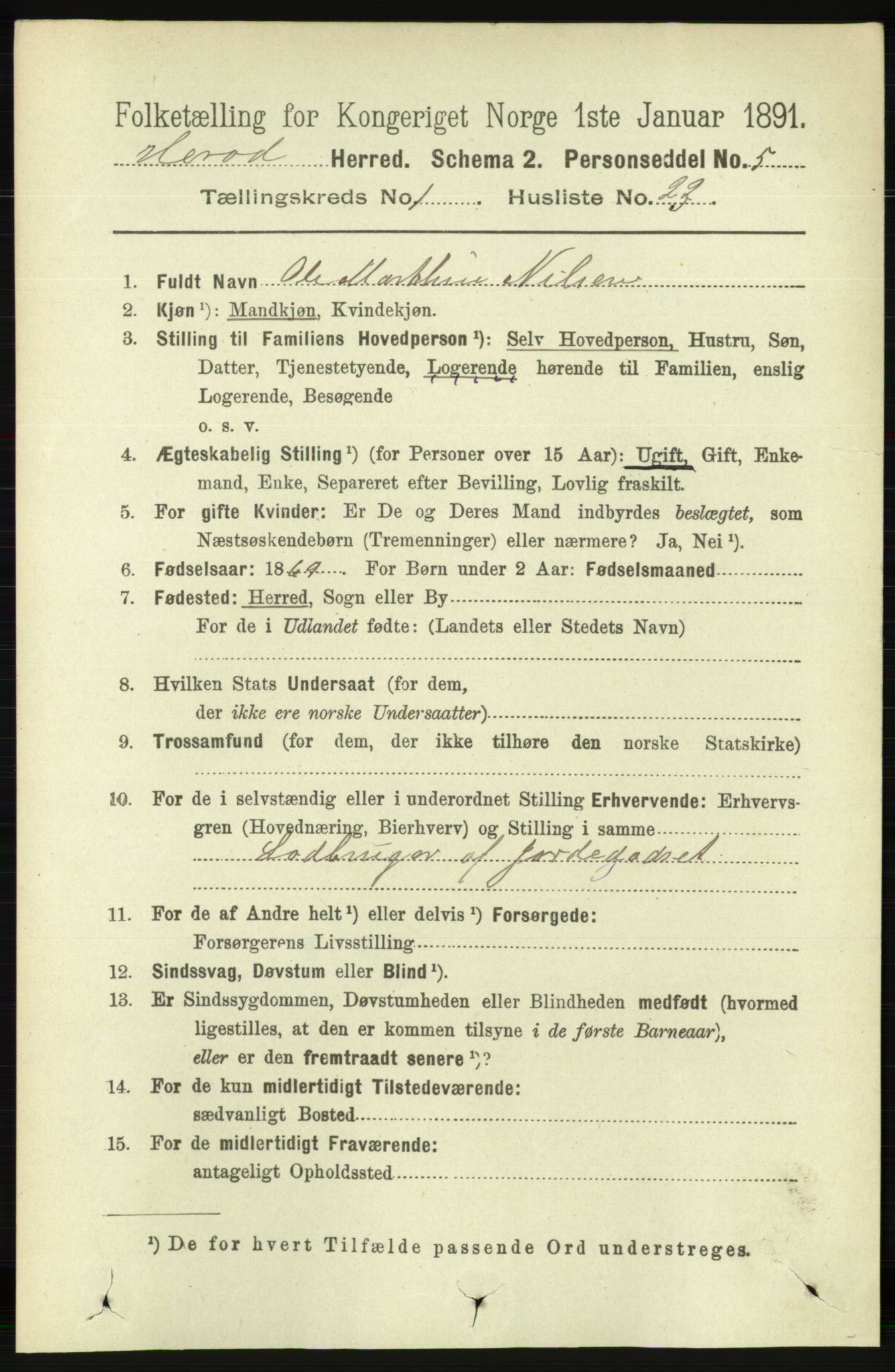 RA, 1891 census for 1039 Herad, 1891, p. 211