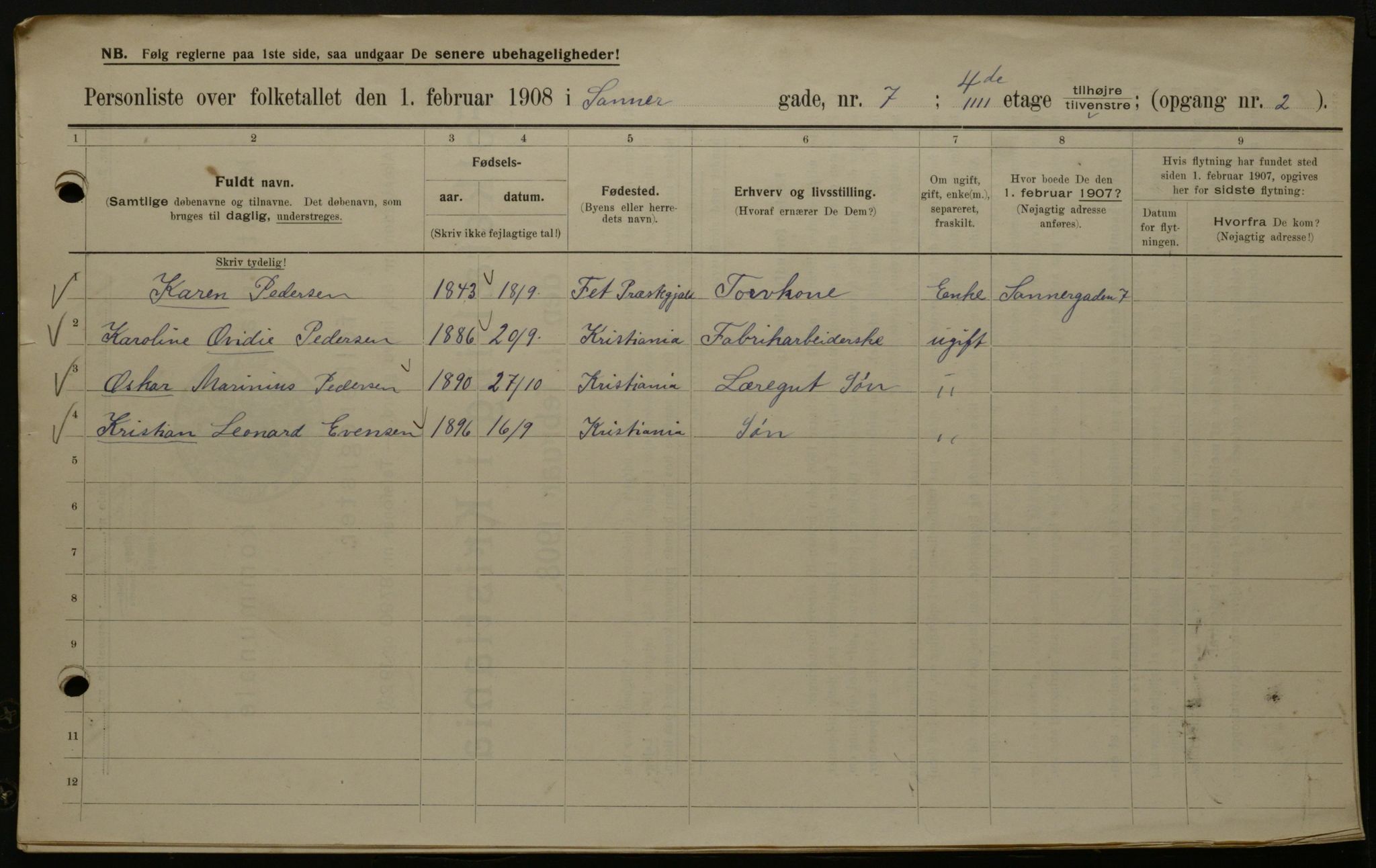 OBA, Municipal Census 1908 for Kristiania, 1908, p. 79735