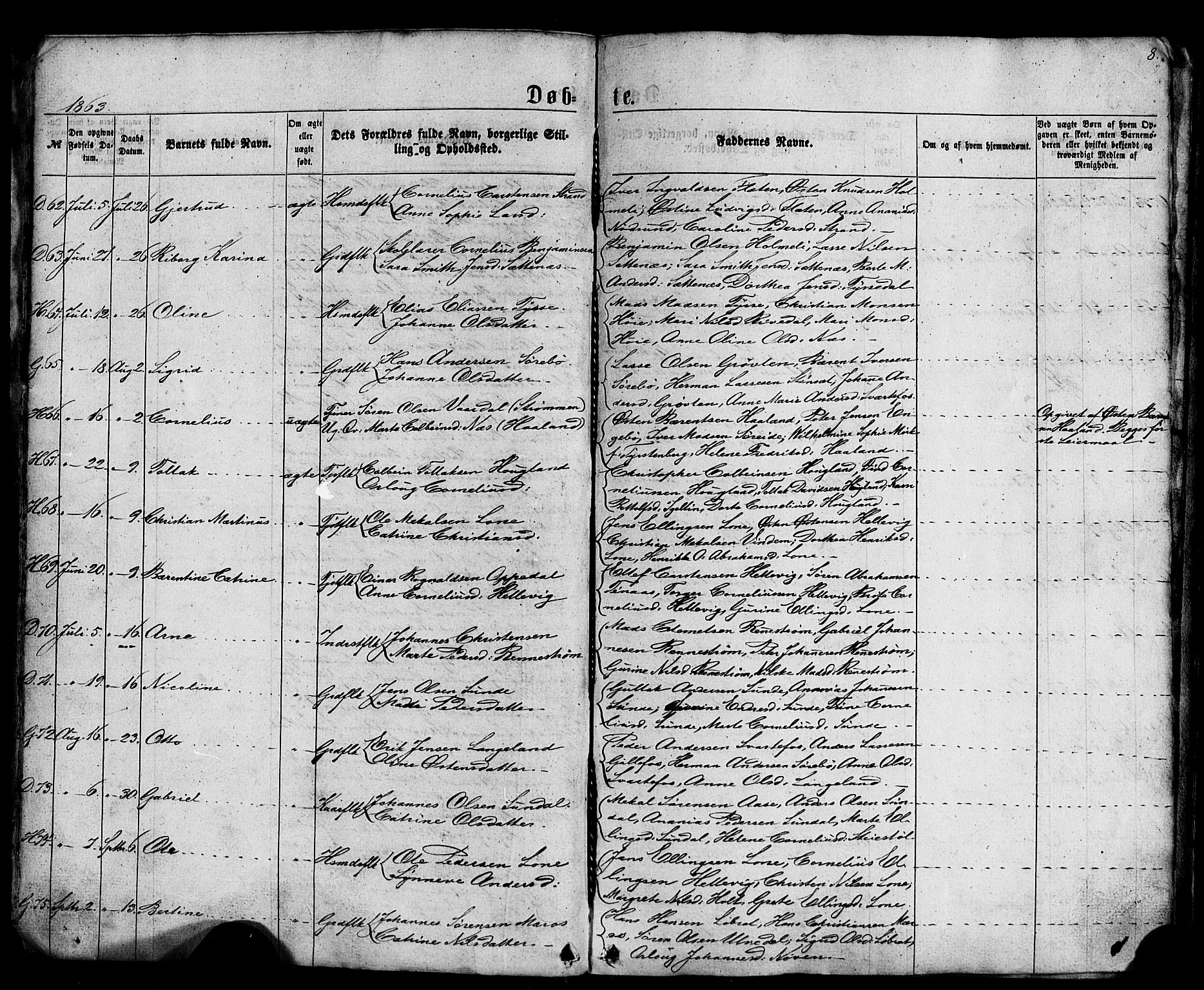 Fjaler sokneprestembete, AV/SAB-A-79801/H/Haa/Haaa/L0007: Parish register (official) no. A 7, 1862-1881, p. 8