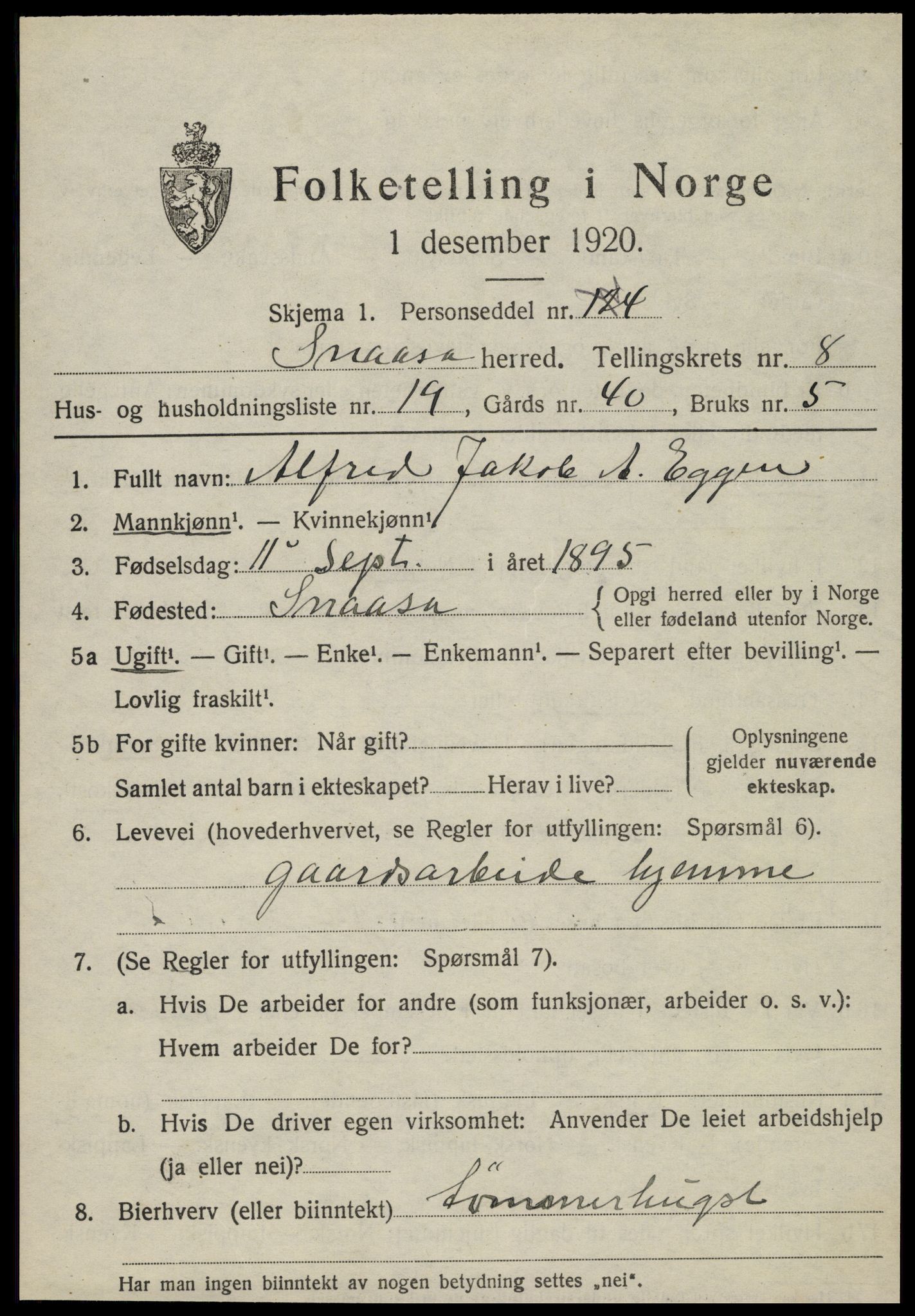 SAT, 1920 census for Snåsa, 1920, p. 3414