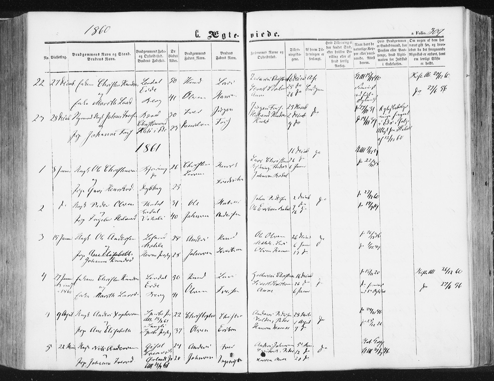 Ministerialprotokoller, klokkerbøker og fødselsregistre - Møre og Romsdal, SAT/A-1454/578/L0905: Parish register (official) no. 578A04, 1859-1877, p. 309