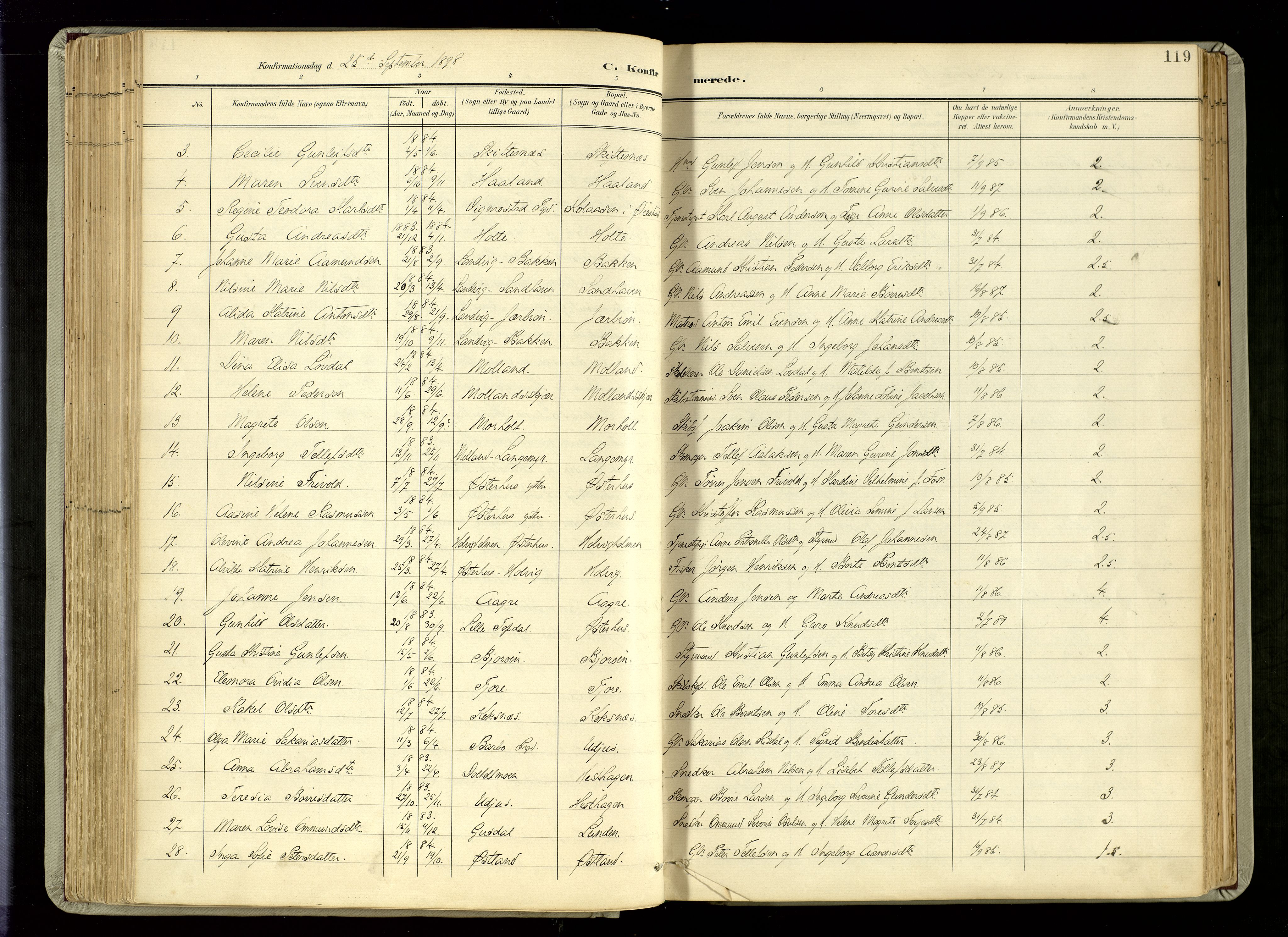 Hommedal sokneprestkontor, SAK/1111-0023/F/Fa/Fab/L0007: Parish register (official) no. A 7, 1898-1924, p. 119